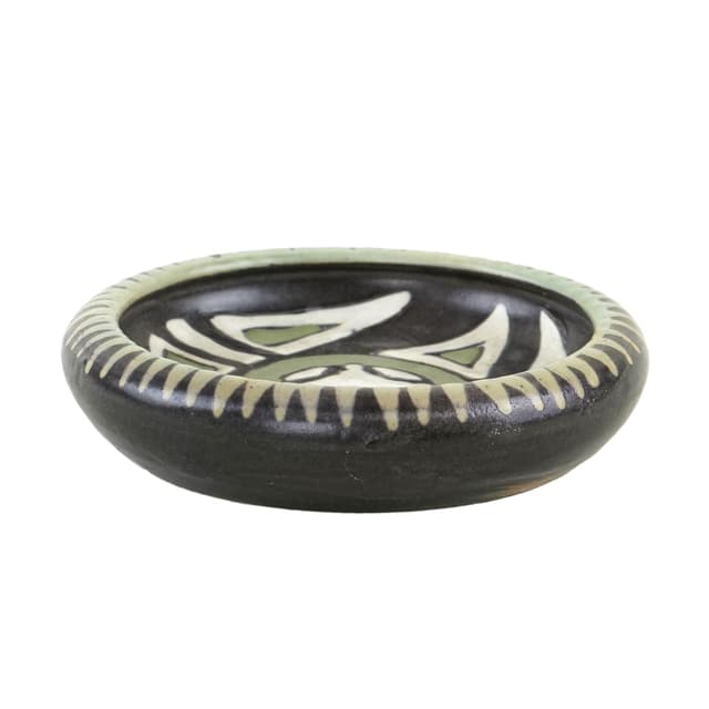 Bowl, black white green ceramics, Denmark, 1960s. - DIMENSION