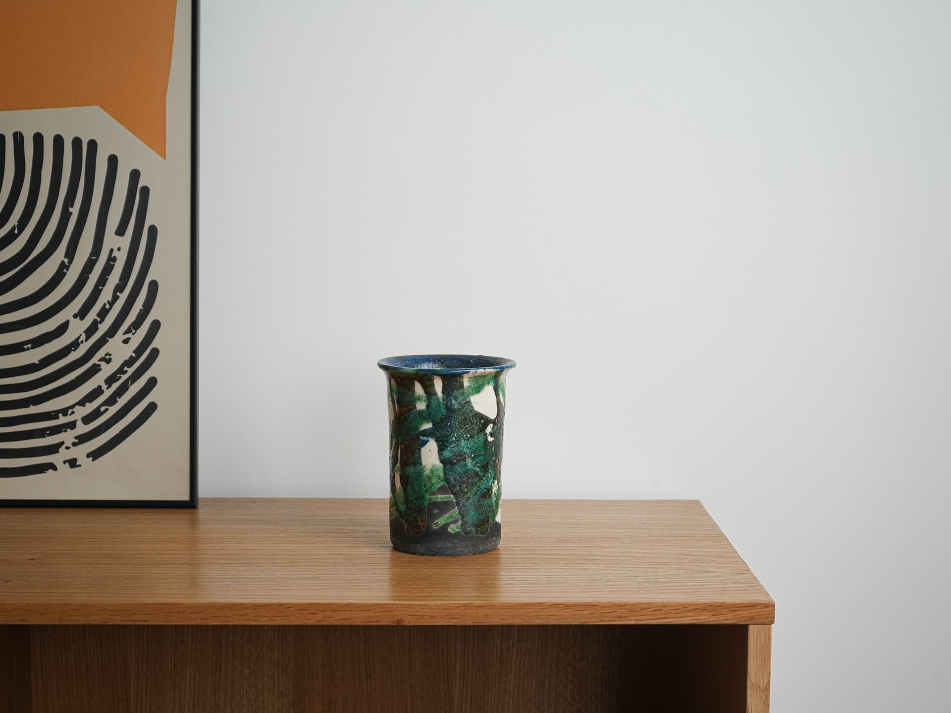Vase, blue green ceramics, Europe, 1970s. - 349335