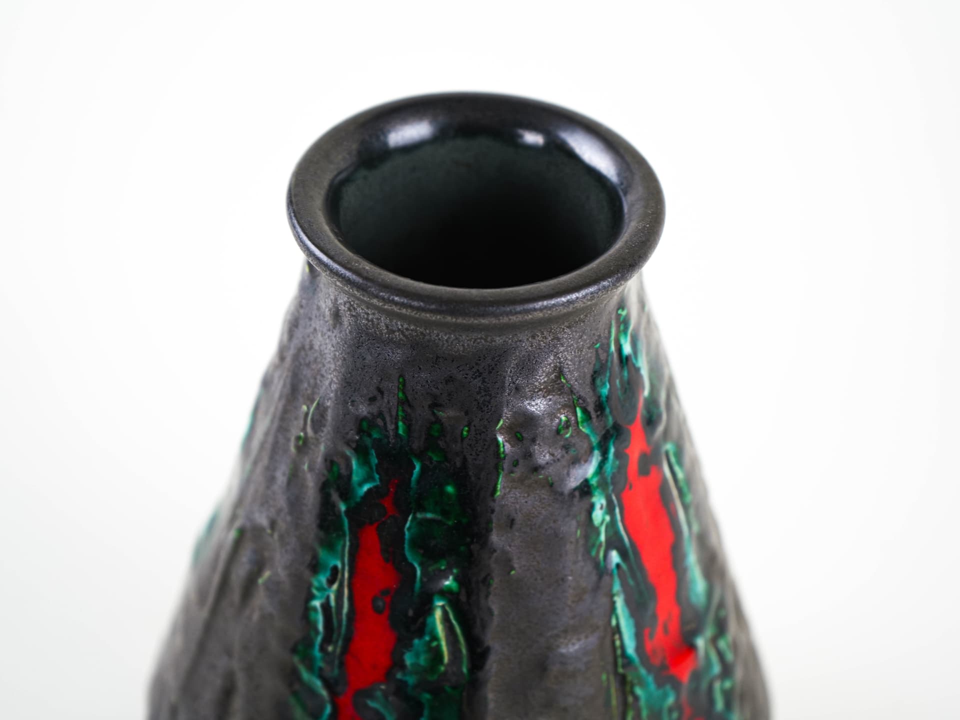 Vase Fat Lava, black green red, ceramics, Germany, 1970s. - 349351