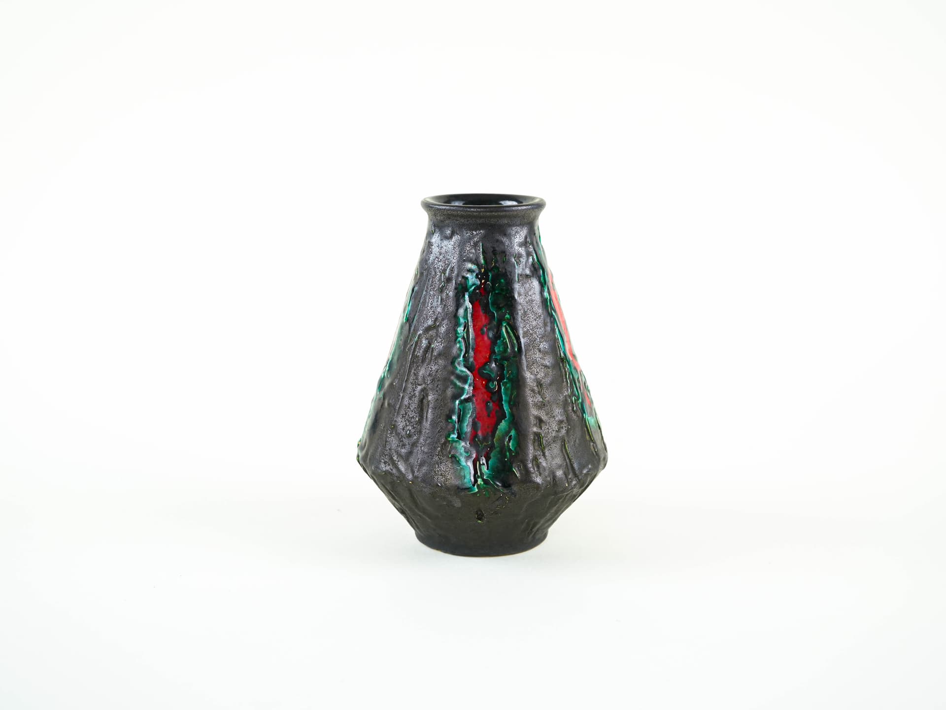 Vase Fat Lava, black green red, ceramics, Germany, 1970s. - 349348