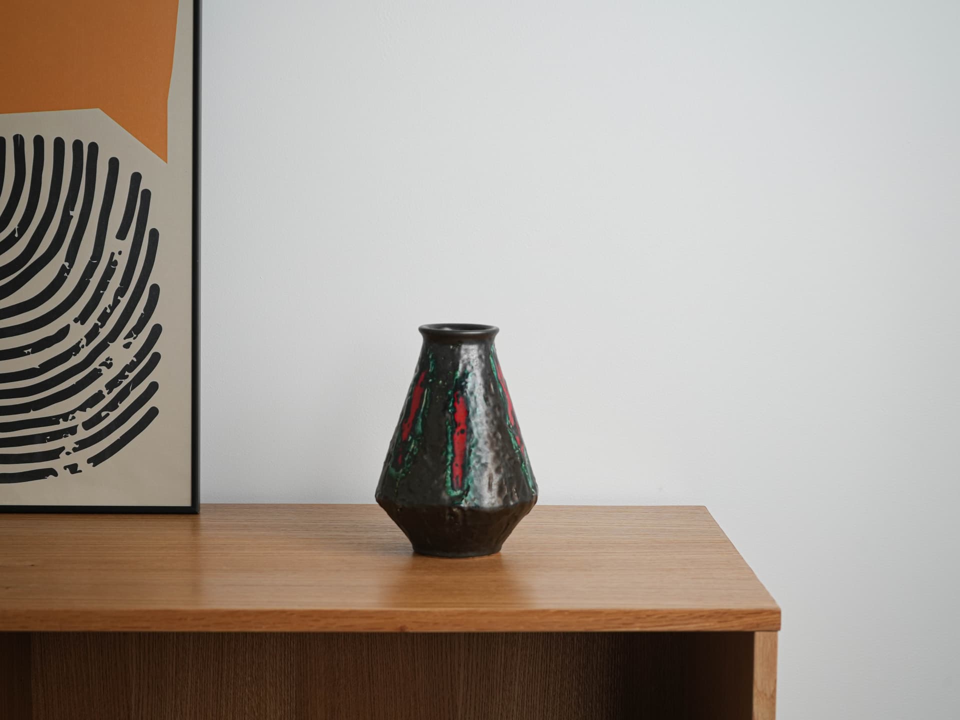 Vase Fat Lava, black green red, ceramics, Germany, 1970s. - 349352