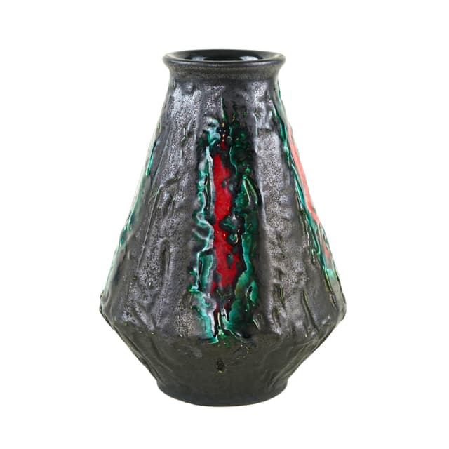 Vase Fat Lava, black green red, ceramics, Germany, 1970s. - DIMENSION