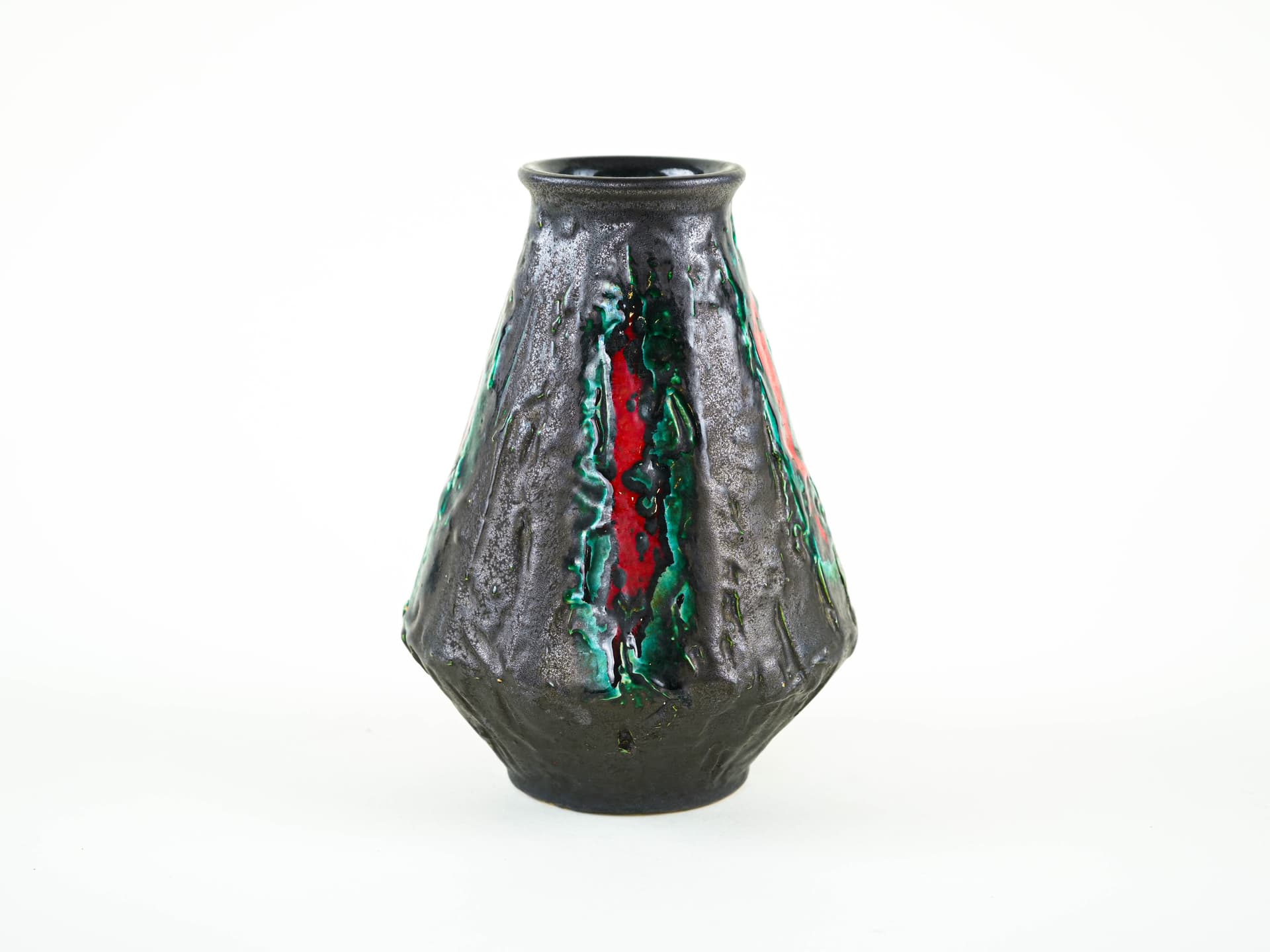 Vase Fat Lava, black green red, ceramics, Germany, 1970s. - 349349