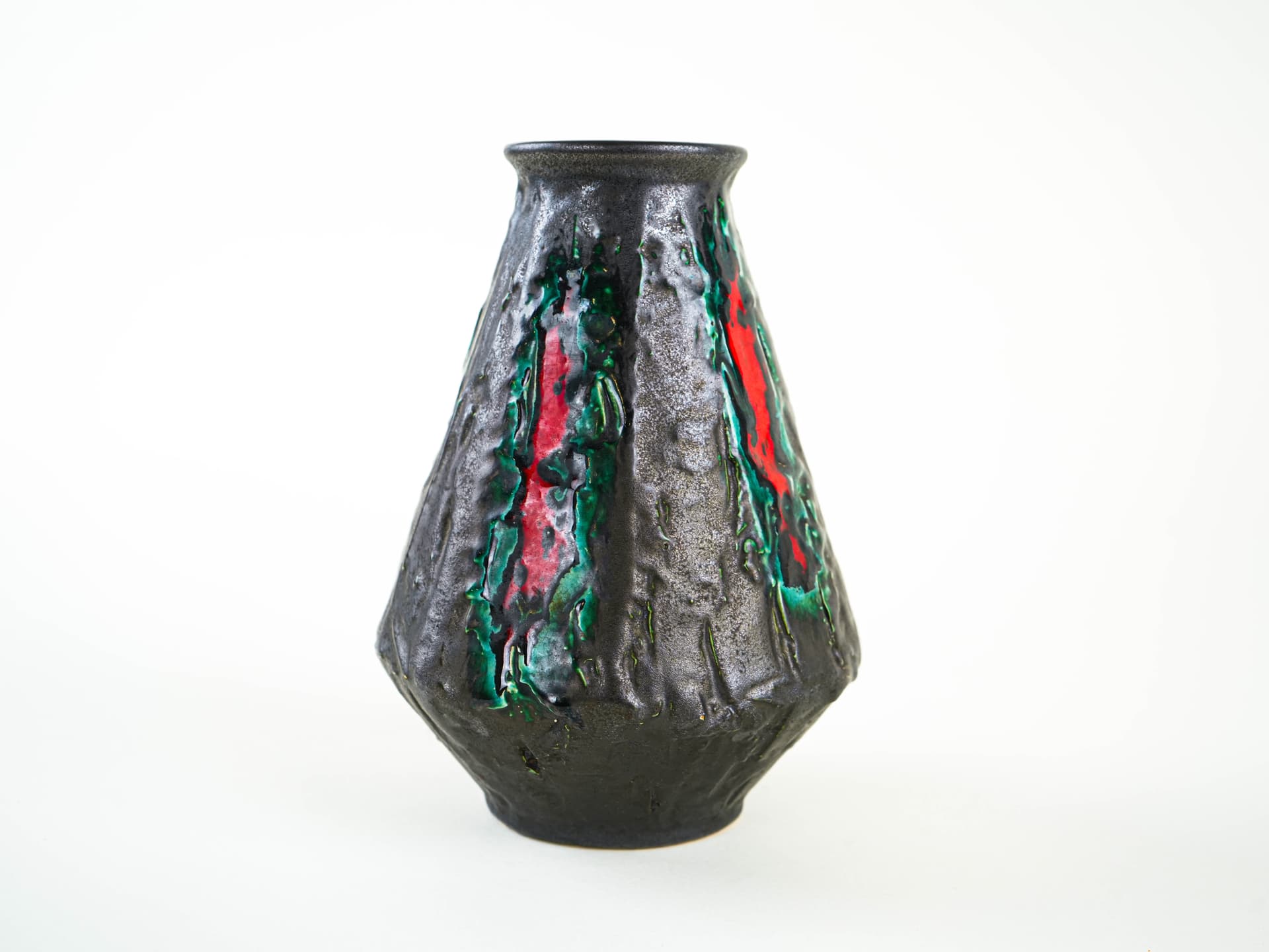 Vase Fat Lava, black green red, ceramics, Germany, 1970s. - 349347