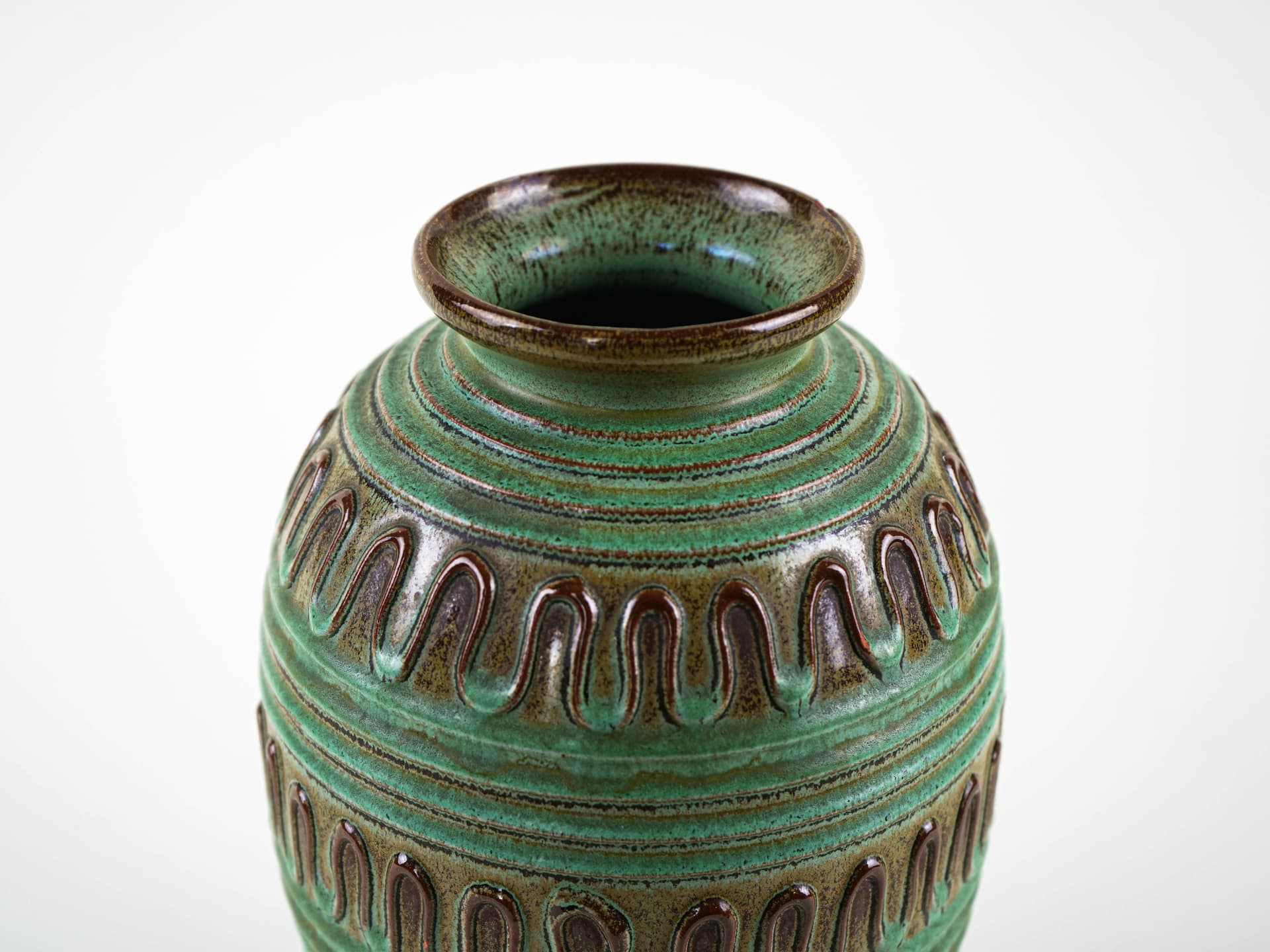 Vase, green brown, ceramics, Germany, 1970s. - 349365
