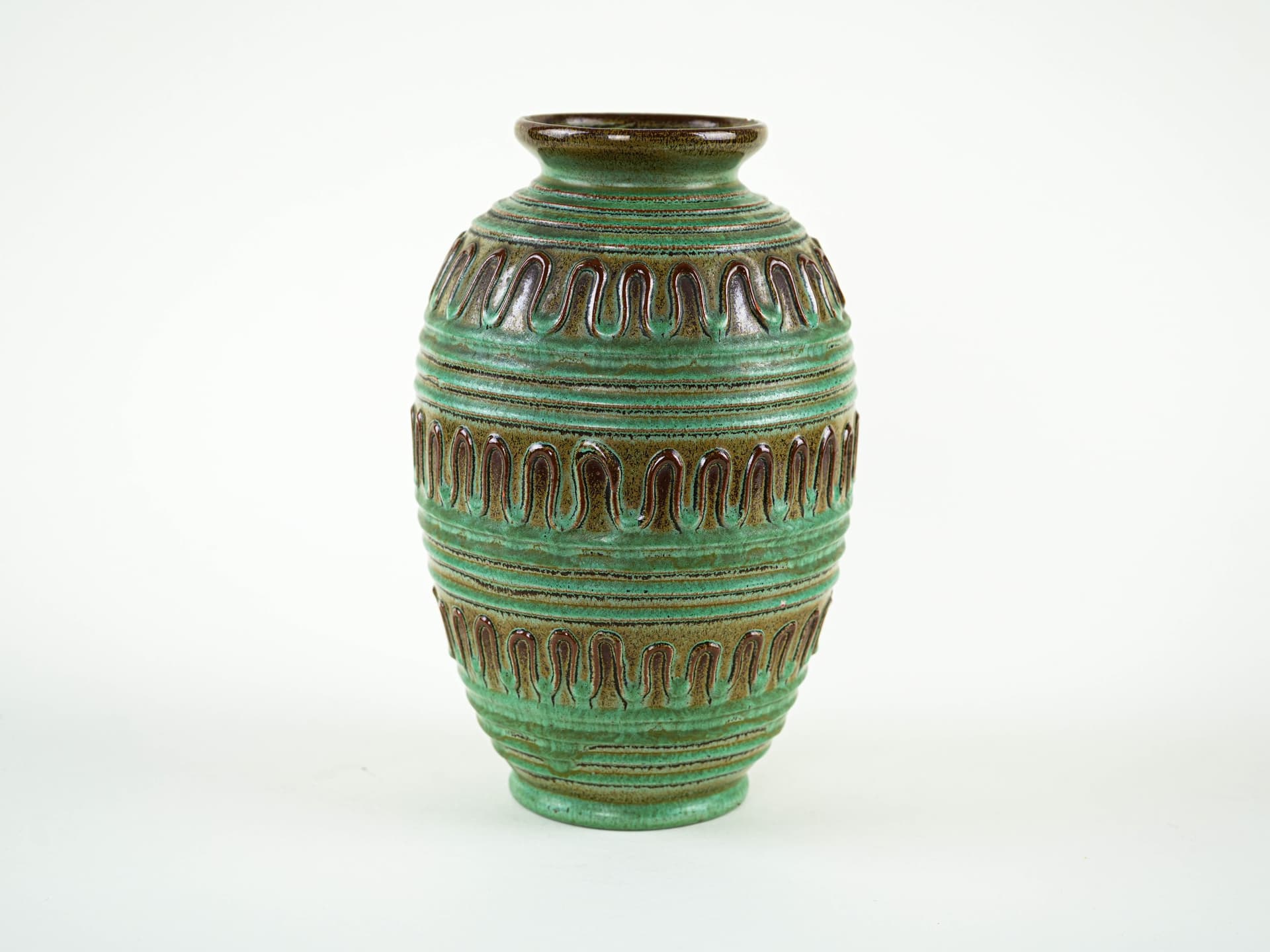 Vase, green brown, ceramics, Germany, 1970s. - 349367