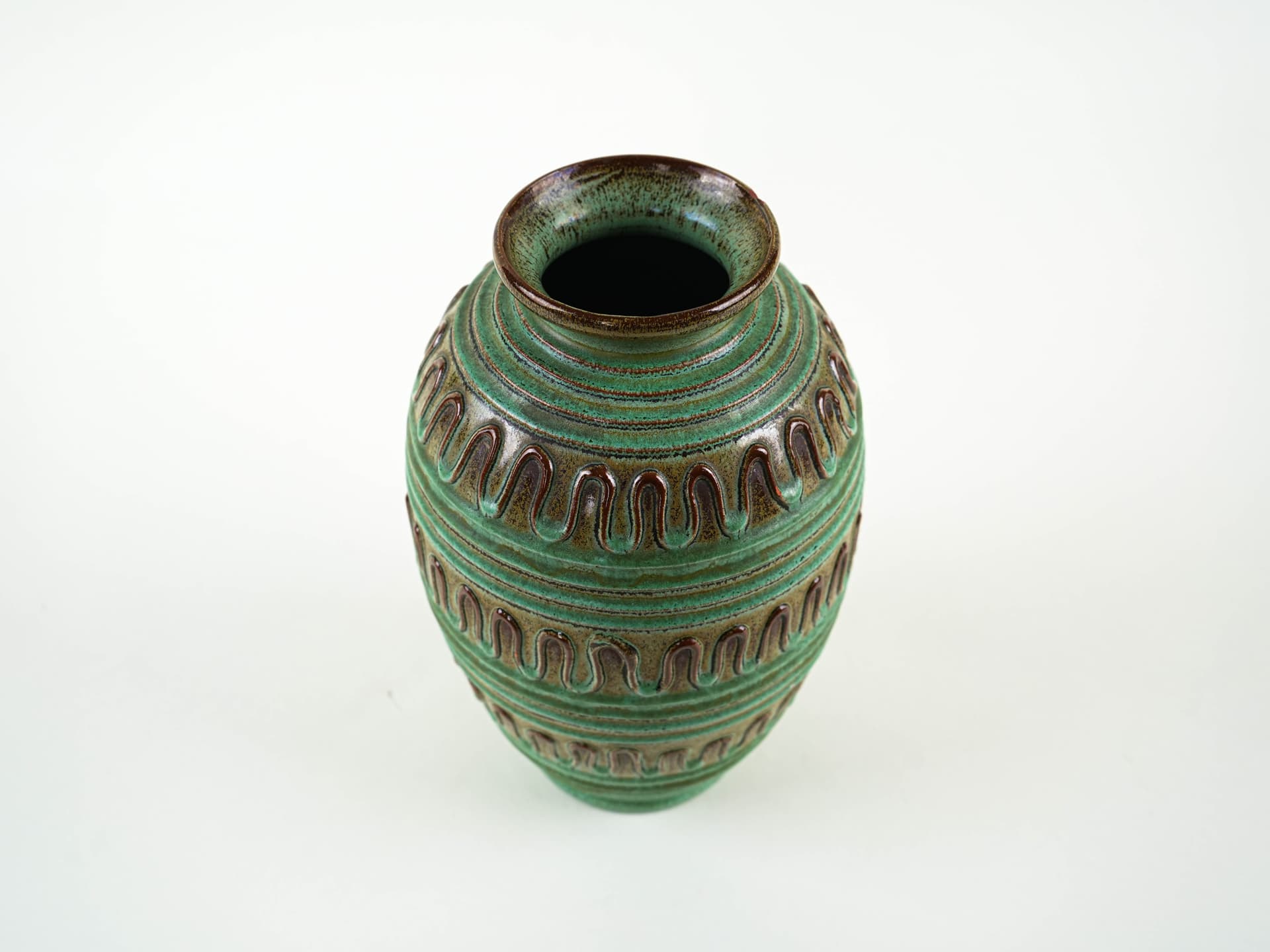 Vase, green brown, ceramics, Germany, 1970s. - 349363