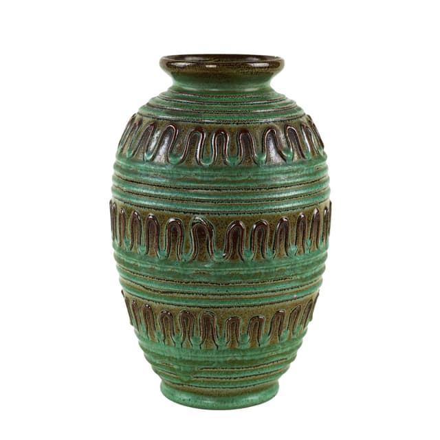 Vase, green brown, ceramics, Germany, 1970s. - DIMENSION