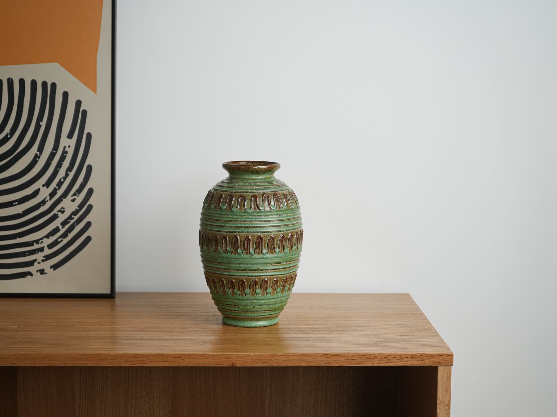 Vase, green brown, ceramics, Germany, 1970s. - 349366