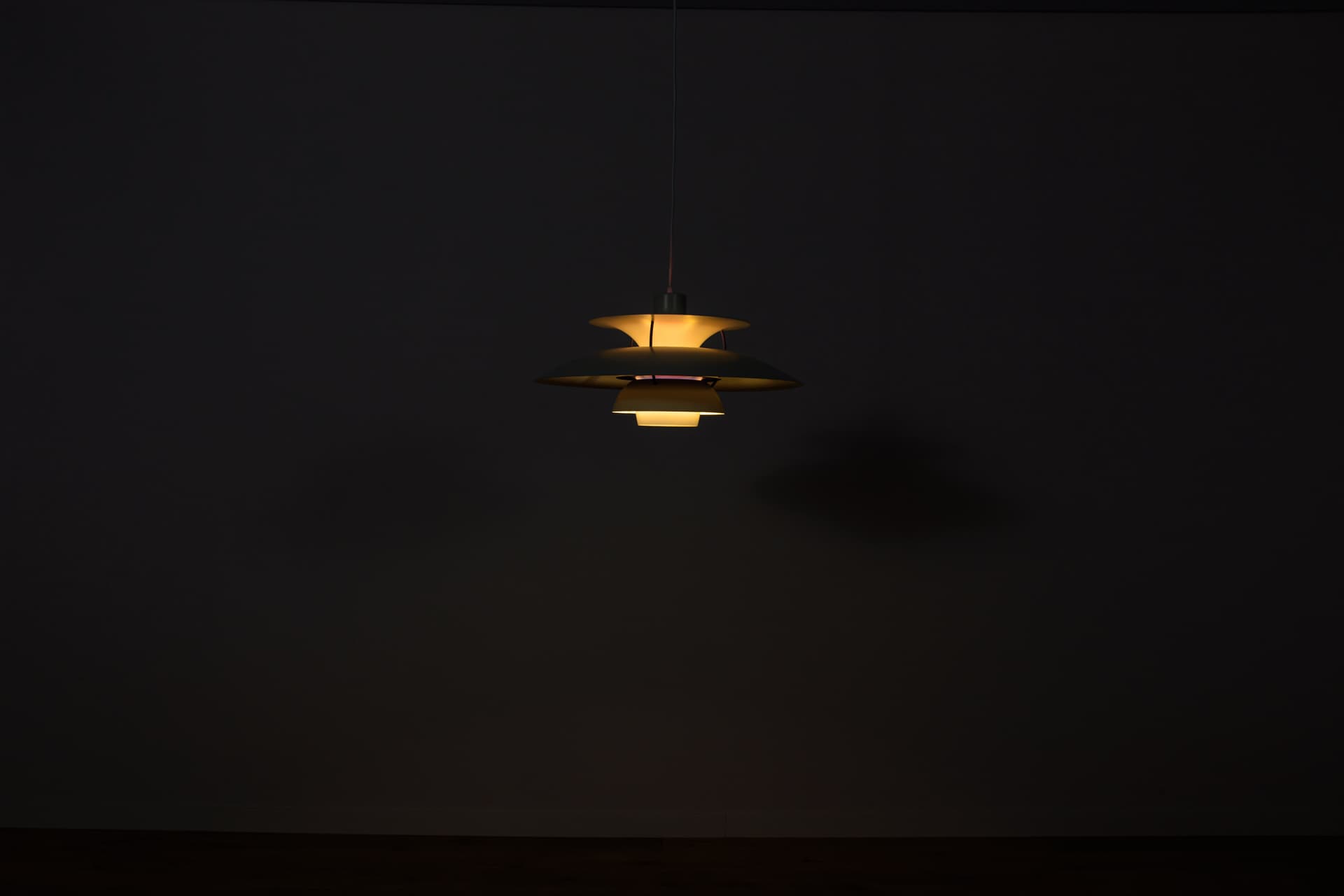 Pendant lamp PH5, white aluminum, by P. Henningsen, Louis Poulsen, Denmark, 1960s. - 349386
