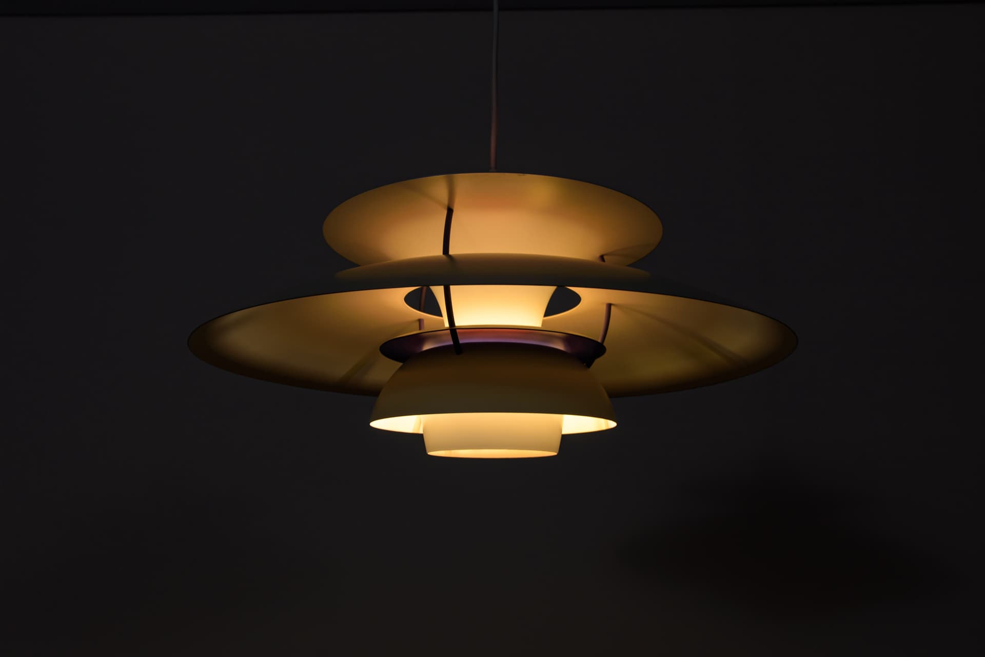Pendant lamp PH5, white aluminum, by P. Henningsen, Louis Poulsen, Denmark, 1960s. - 349388
