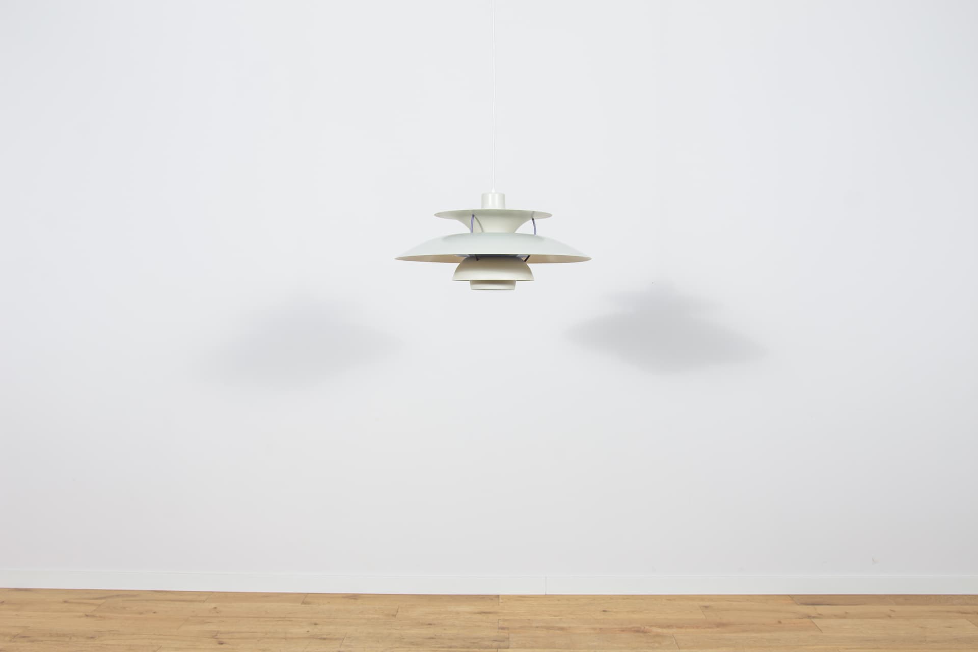 Pendant lamp PH5, white aluminum, by P. Henningsen, Louis Poulsen, Denmark, 1960s. - 349385