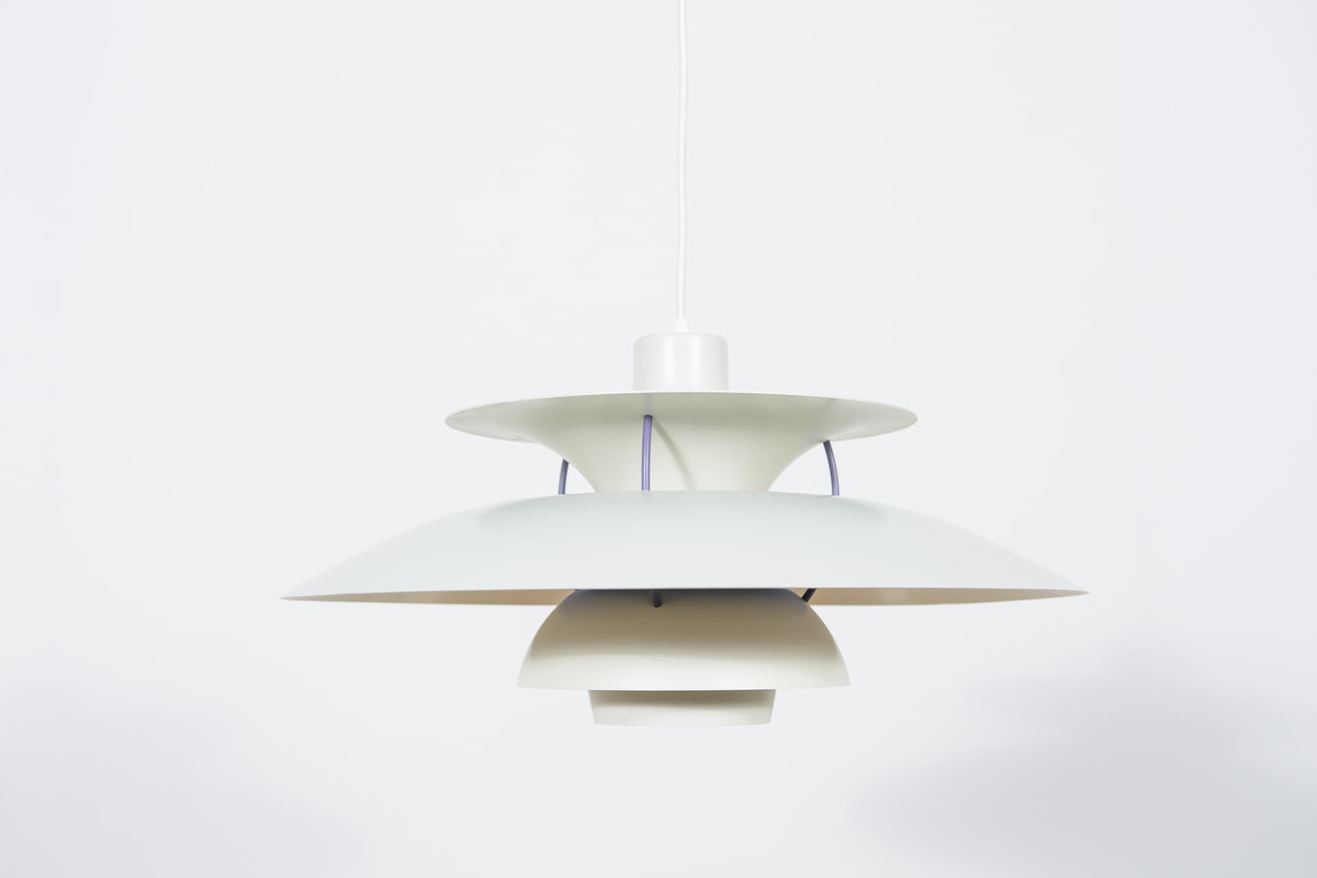 Pendant lamp PH5, white aluminum, by P. Henningsen, Louis Poulsen, Denmark, 1960s. - 349377