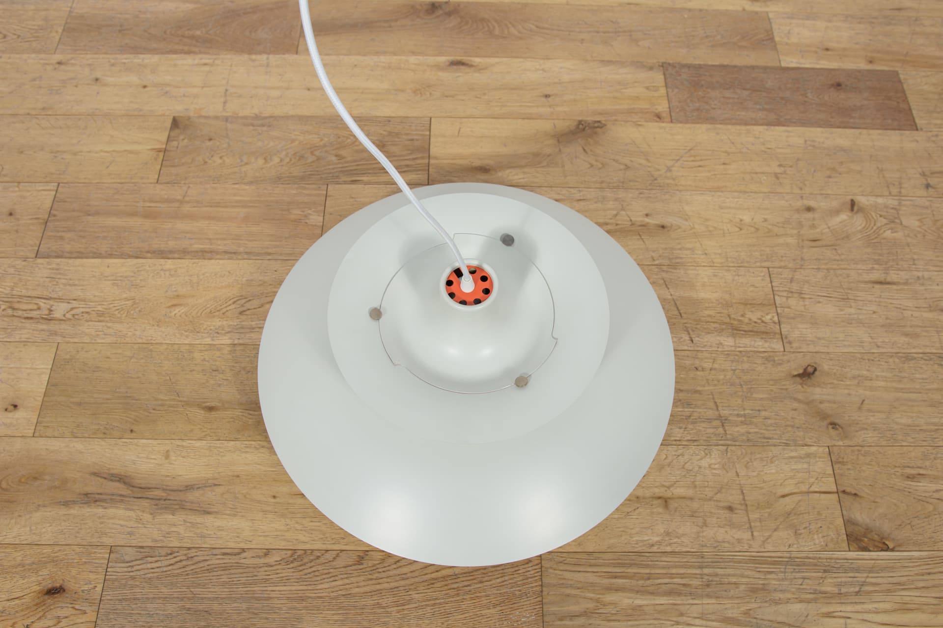 Pendant lamp PH5, white aluminum, by P. Henningsen, Louis Poulsen, Denmark, 1960s. - 349380