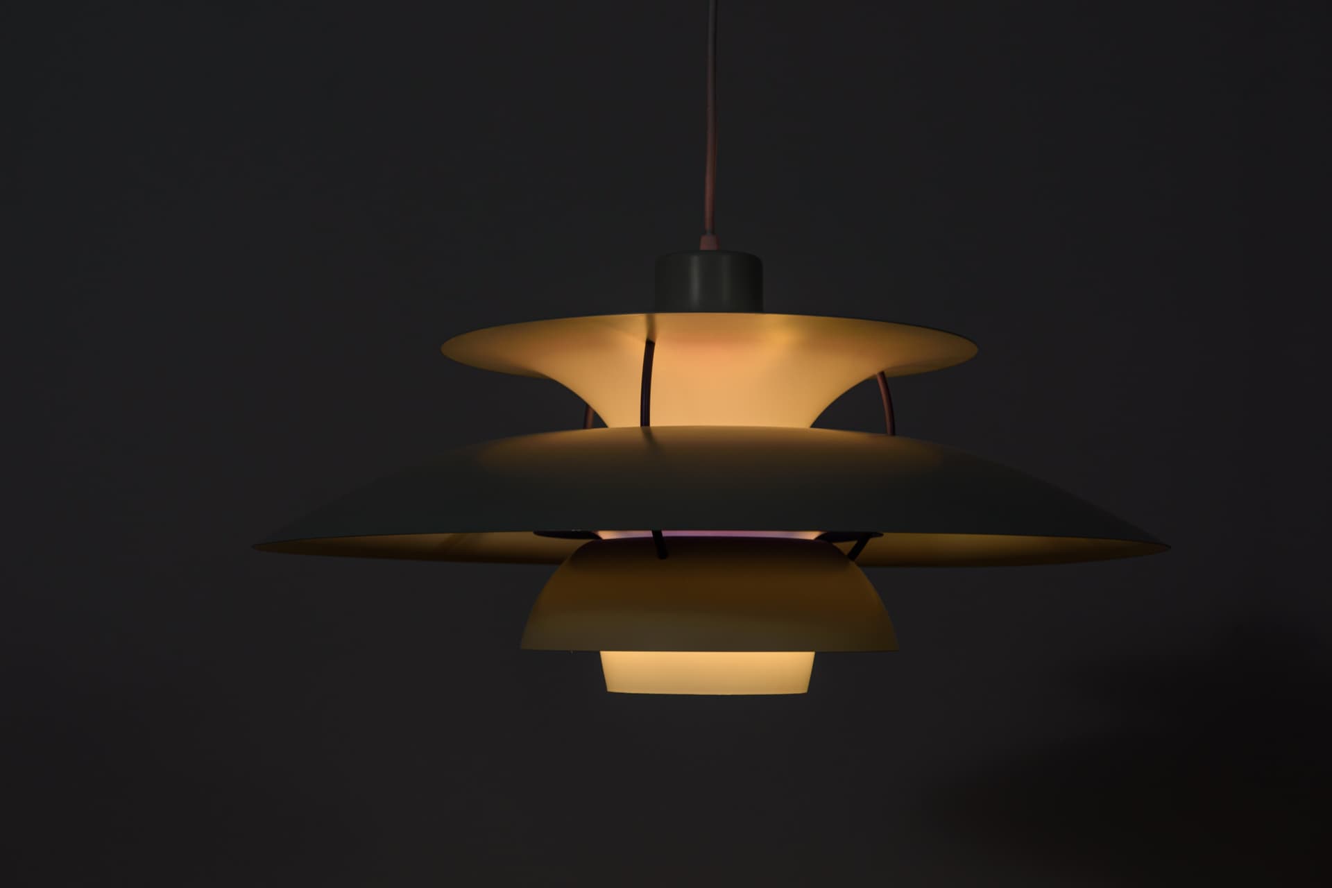 Pendant lamp PH5, white aluminum, by P. Henningsen, Louis Poulsen, Denmark, 1960s. - 349387