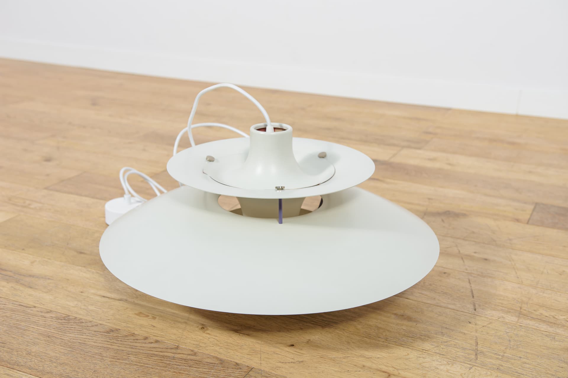 Pendant lamp PH5, white aluminum, by P. Henningsen, Louis Poulsen, Denmark, 1960s. - 349382