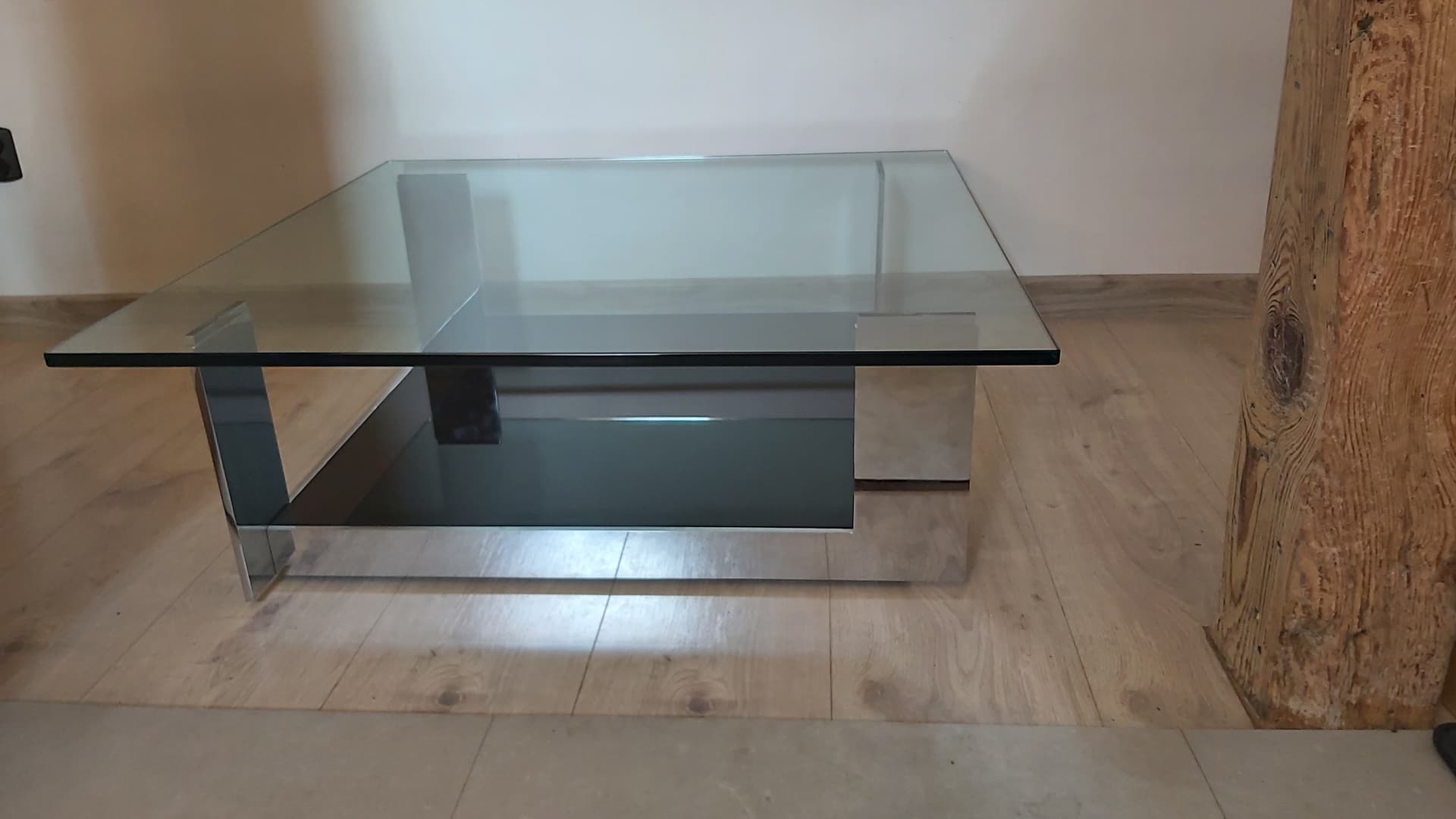 Coffee table, transparent glass, black glass, chrome, Italy, 1990s. - 349580