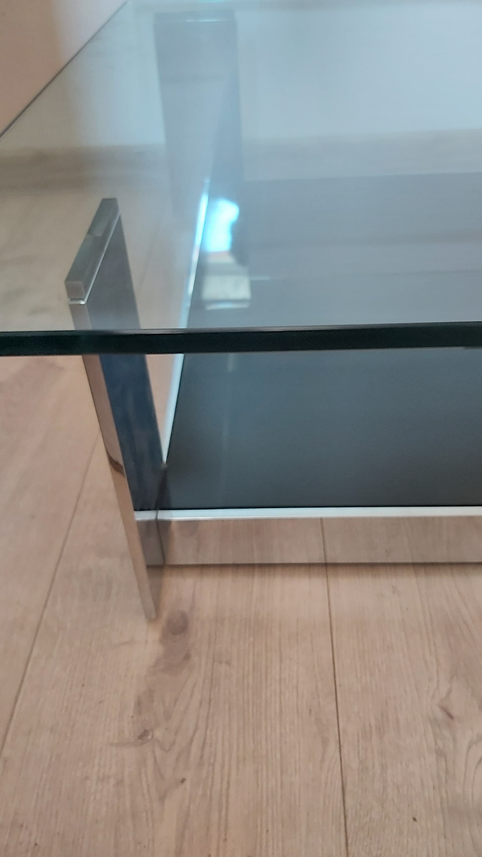 Coffee table, transparent glass, black glass, chrome, Italy, 1990s. - 349576