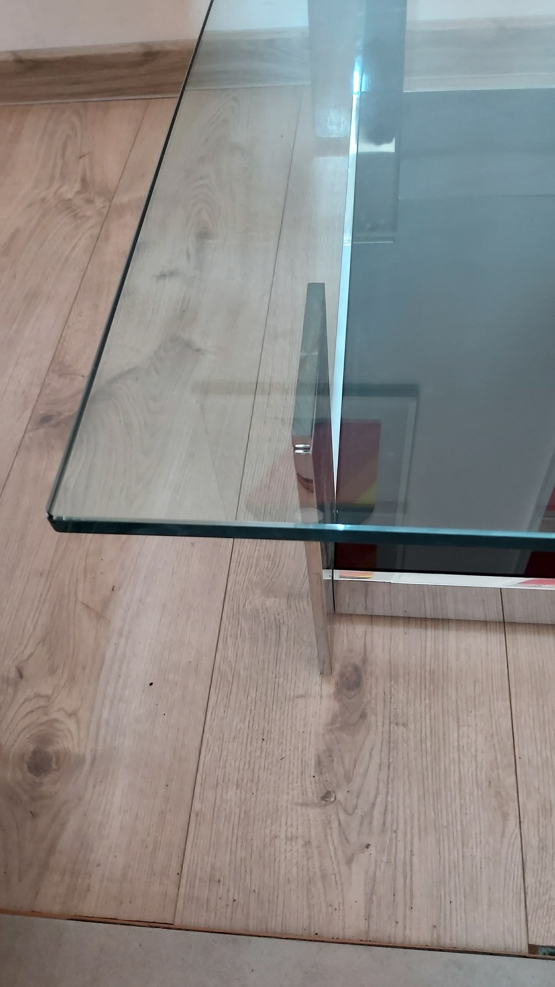 Coffee table, transparent glass, black glass, chrome, Italy, 1990s. - 349582