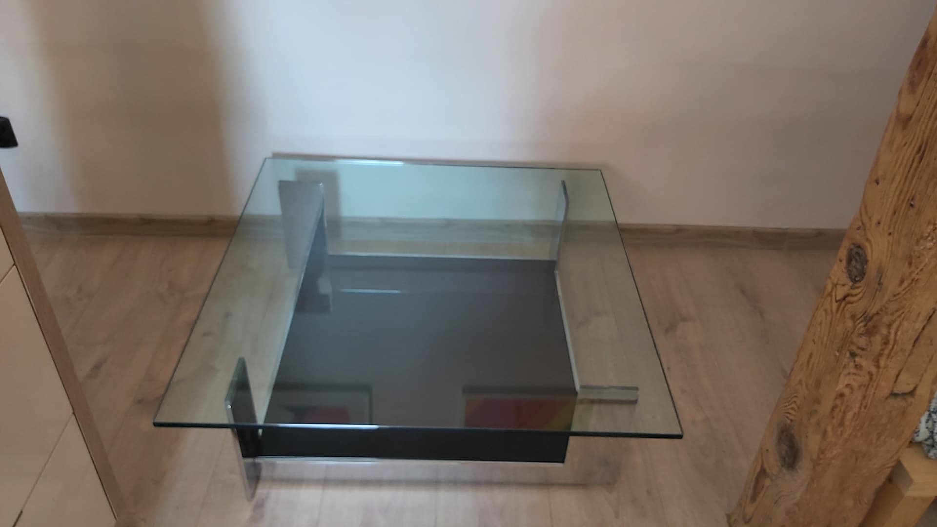 Coffee table, transparent glass, black glass, chrome, Italy, 1990s. - 349577