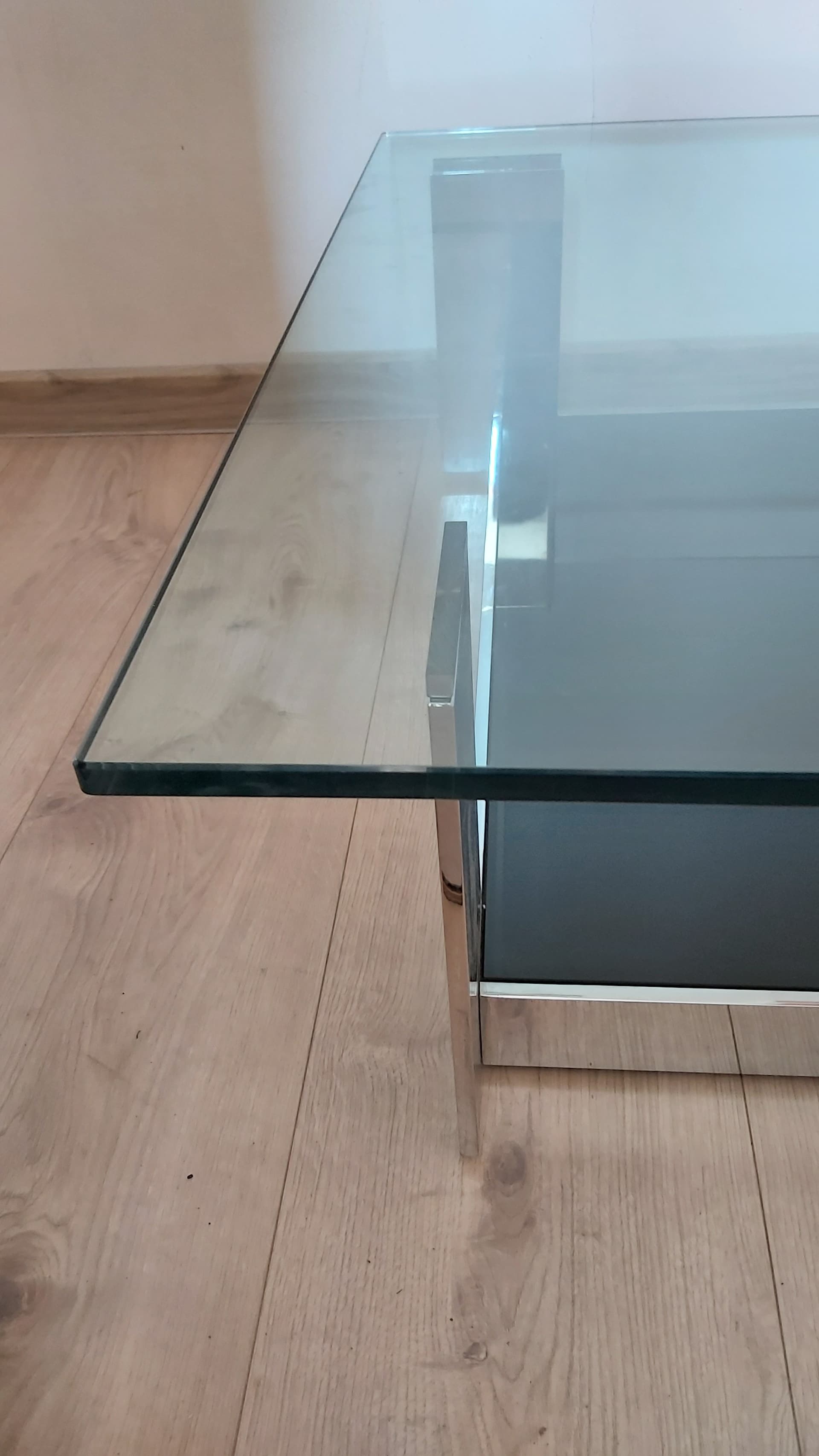 Coffee table, transparent glass, black glass, chrome, Italy, 1990s. - 349579