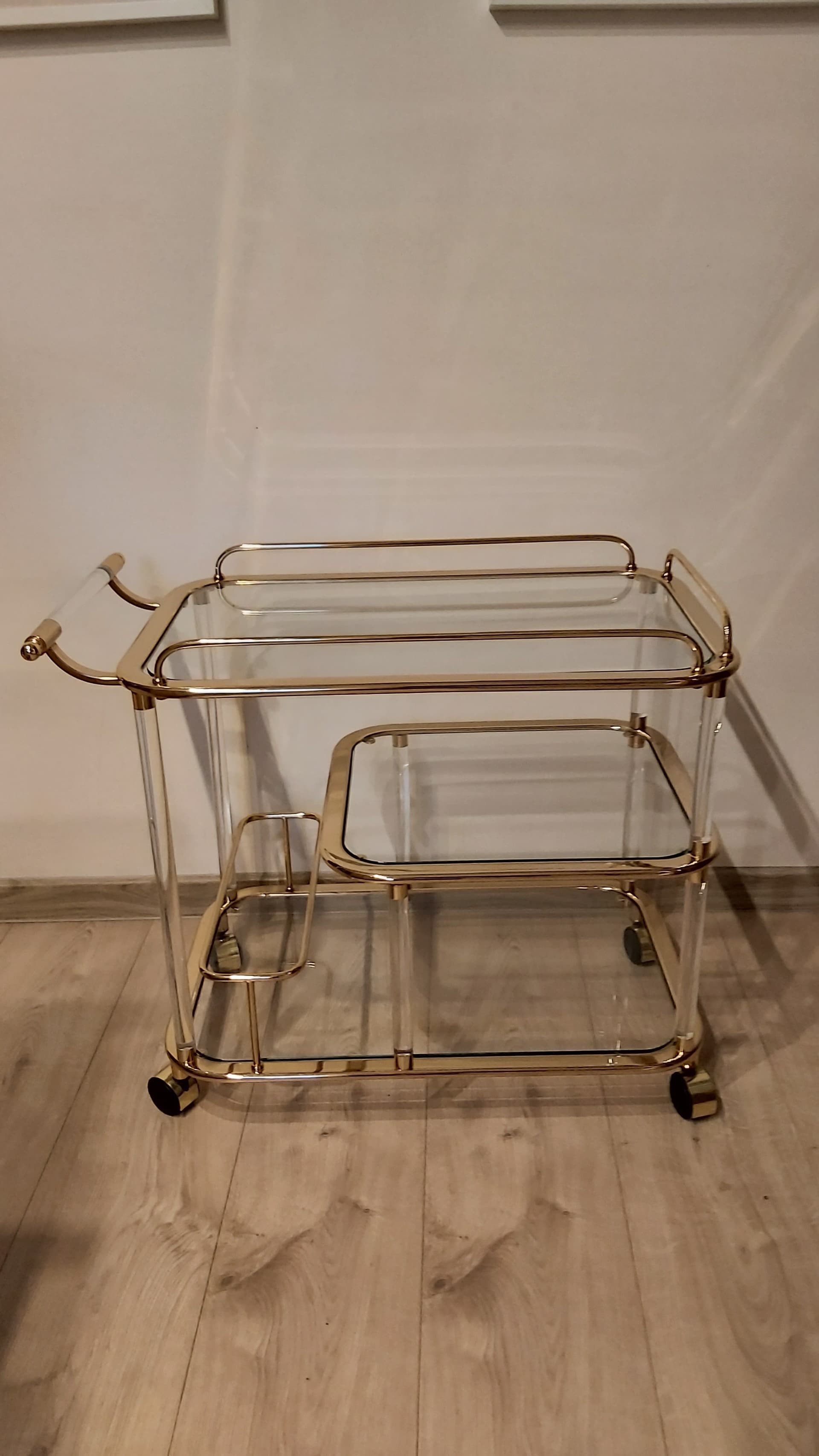 Bar cart, gold, clear acrylic, glass, Italy, 1980s - 349615