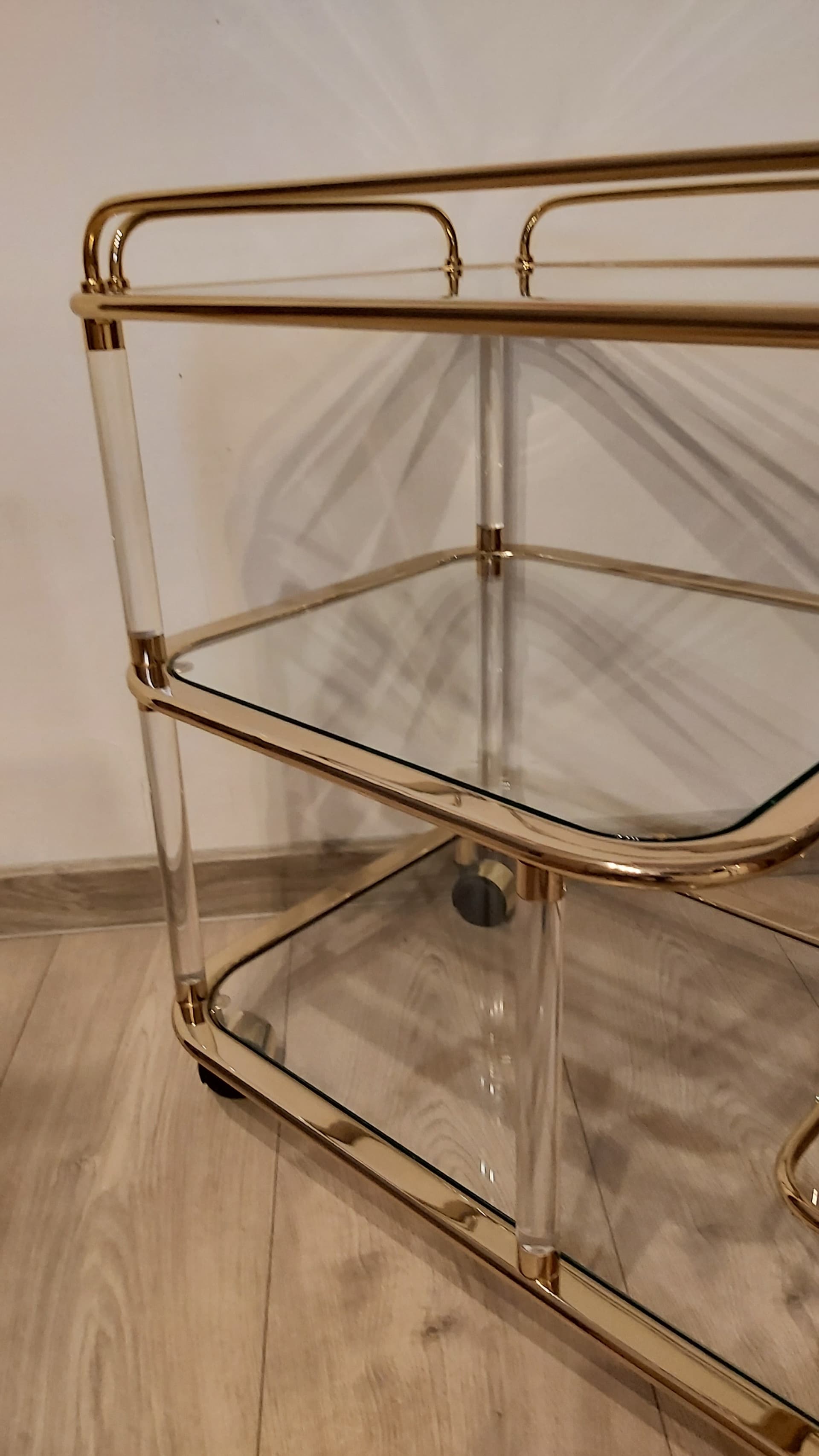 Bar cart, gold, clear acrylic, glass, Italy, 1980s - 349618