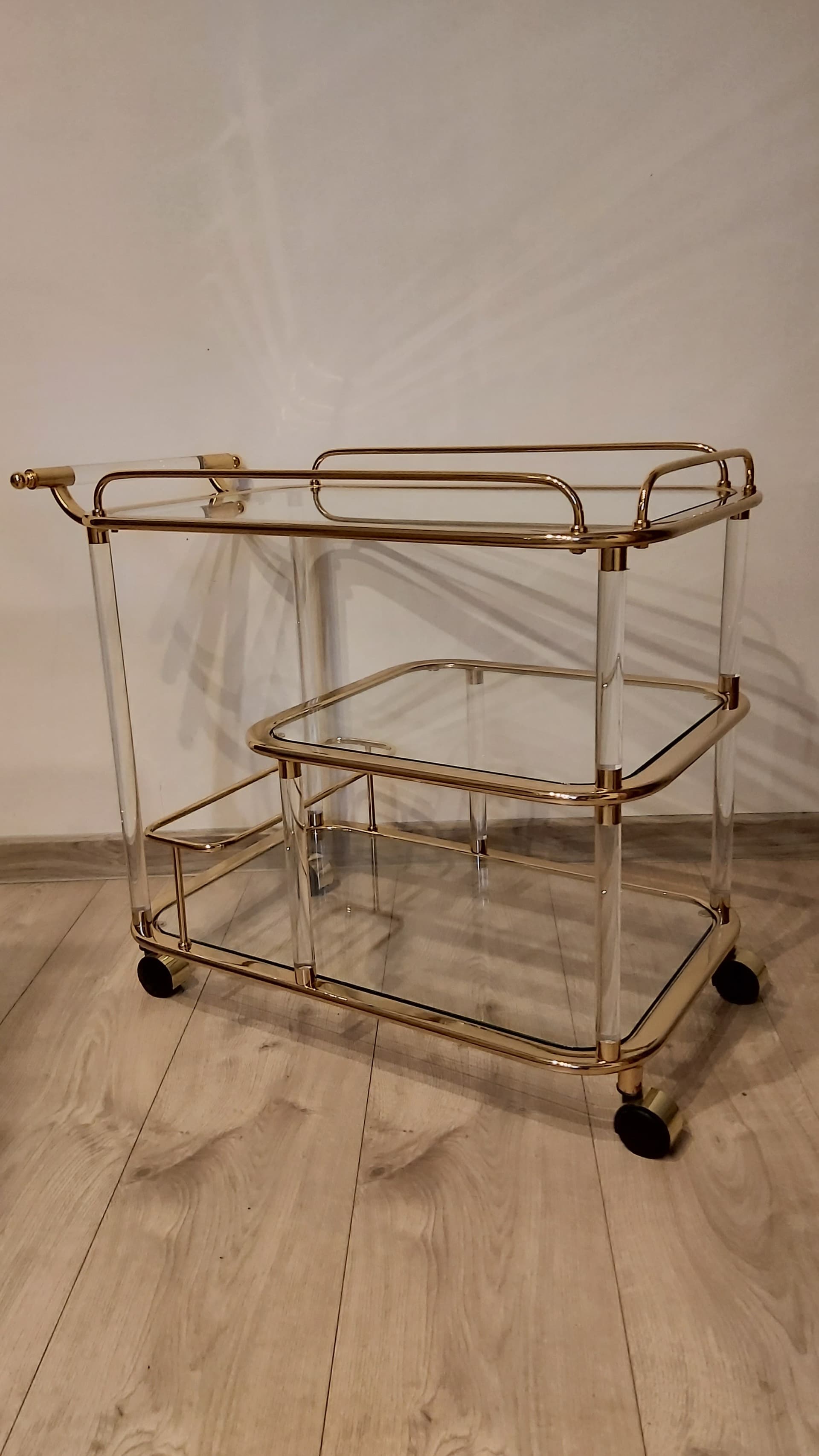 Bar cart, gold, clear acrylic, glass, Italy, 1980s - 349608