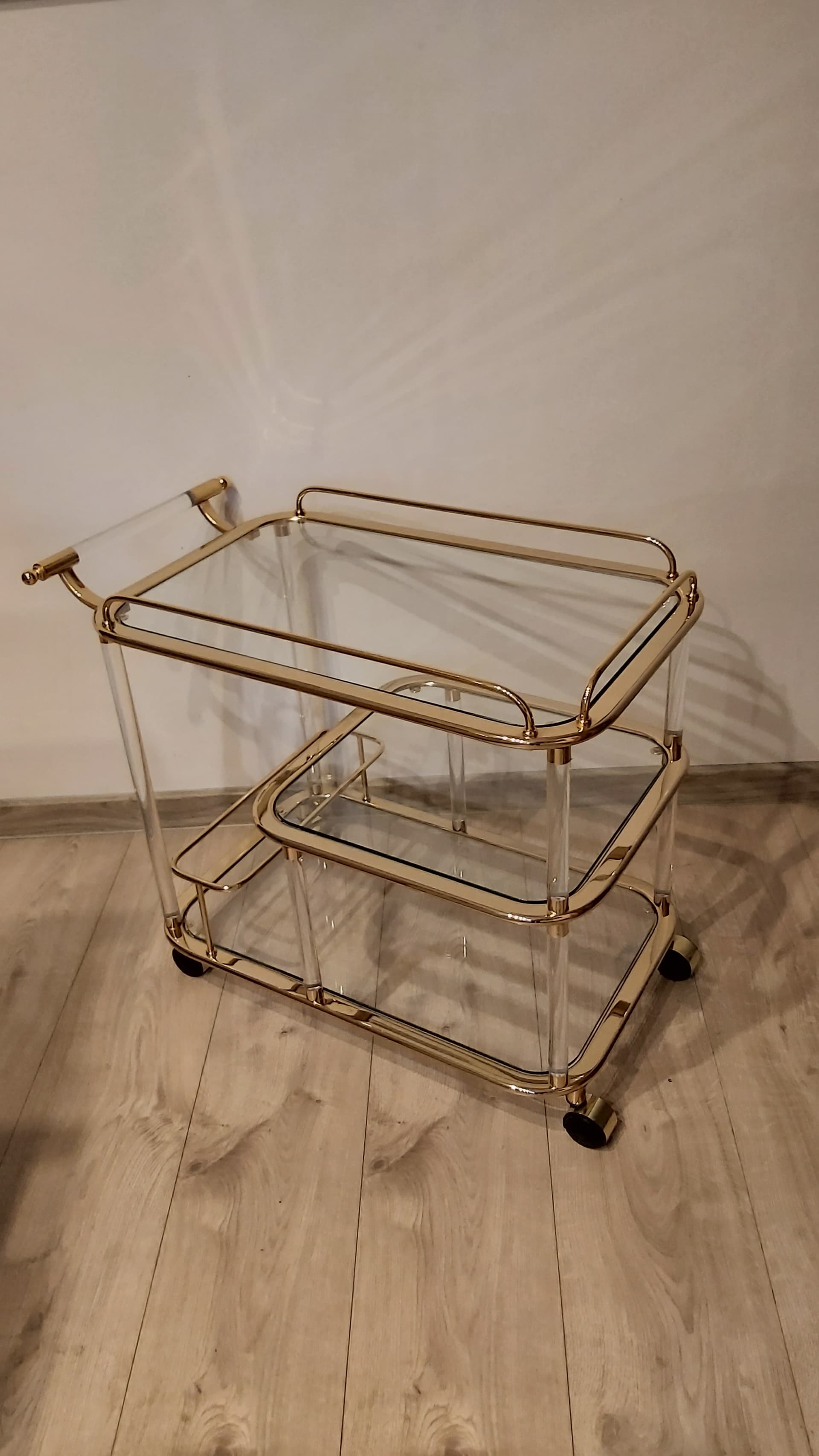 Bar cart, gold, clear acrylic, glass, Italy, 1980s - 349612