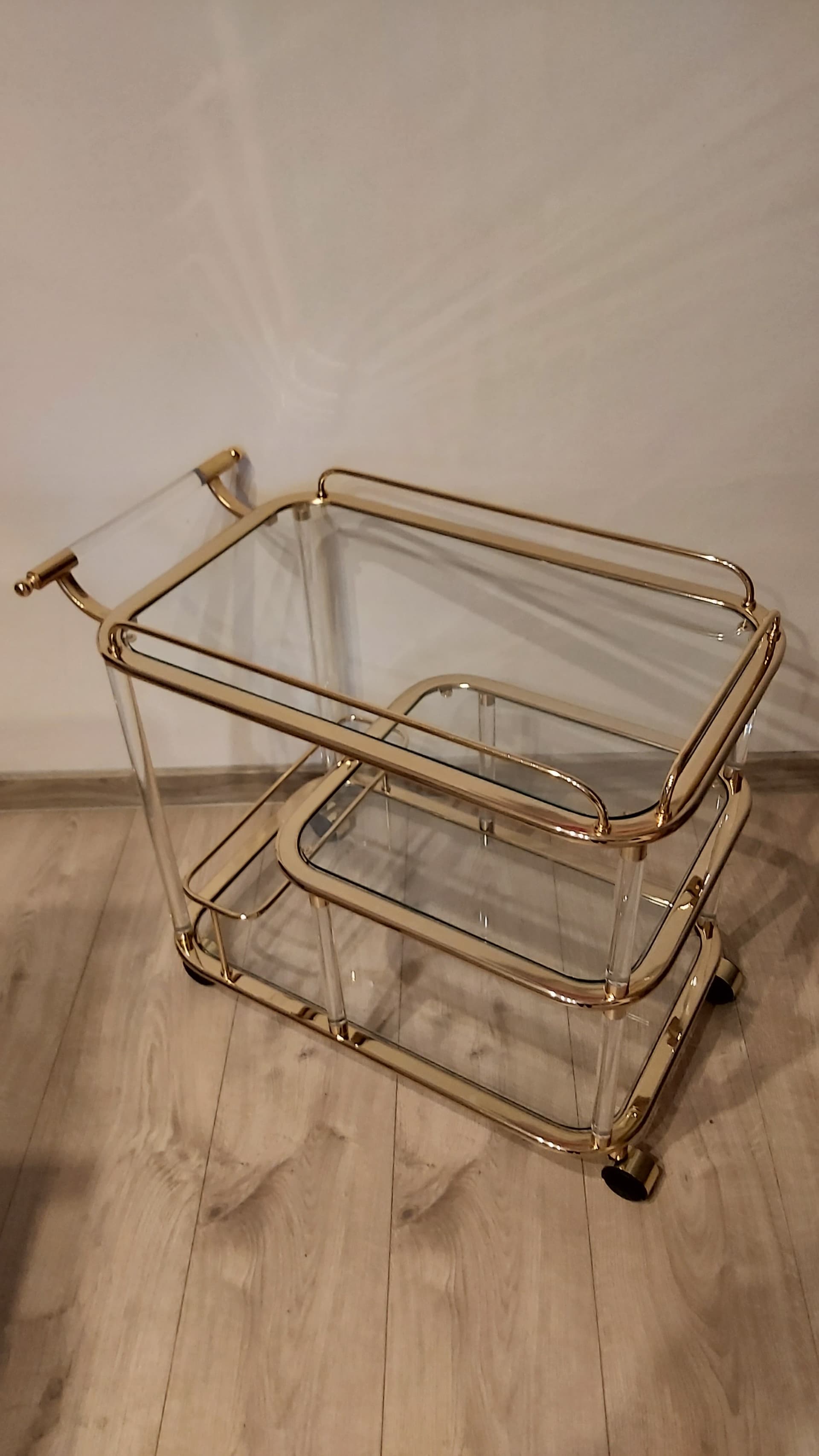 Bar cart, gold, clear acrylic, glass, Italy, 1980s - 349609
