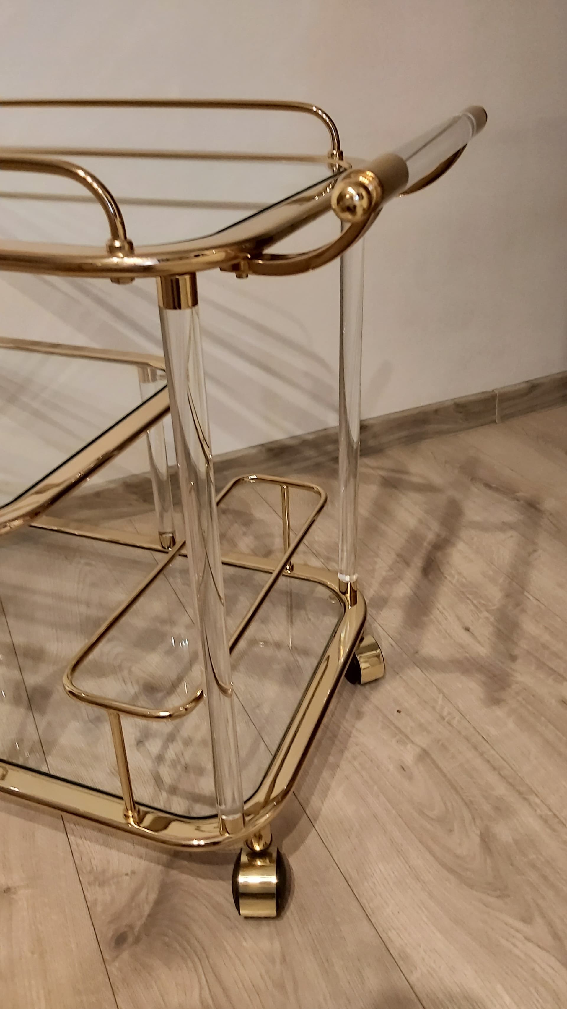 Bar cart, gold, clear acrylic, glass, Italy, 1980s - 349619