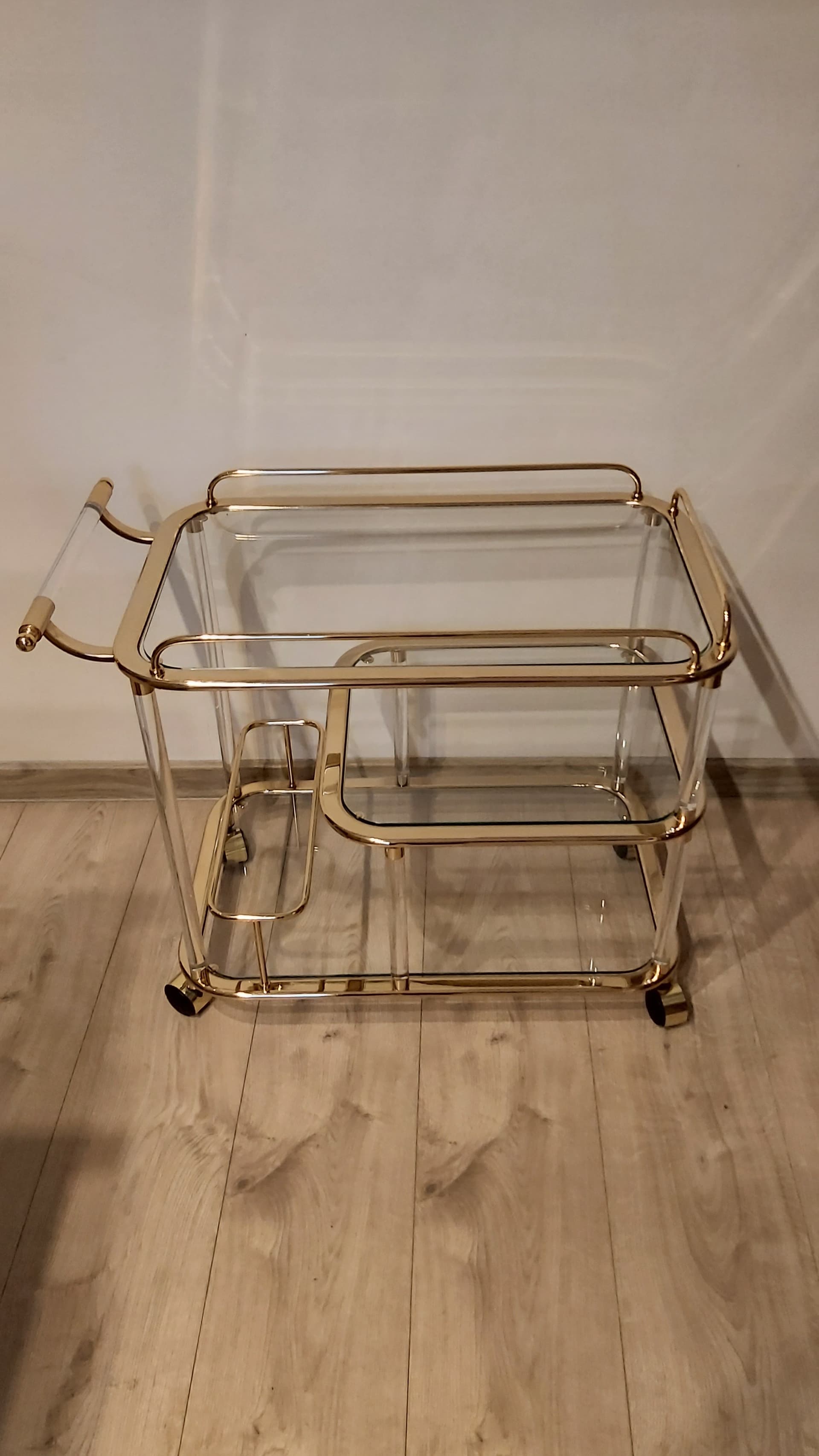 Bar cart, gold, clear acrylic, glass, Italy, 1980s - 349610