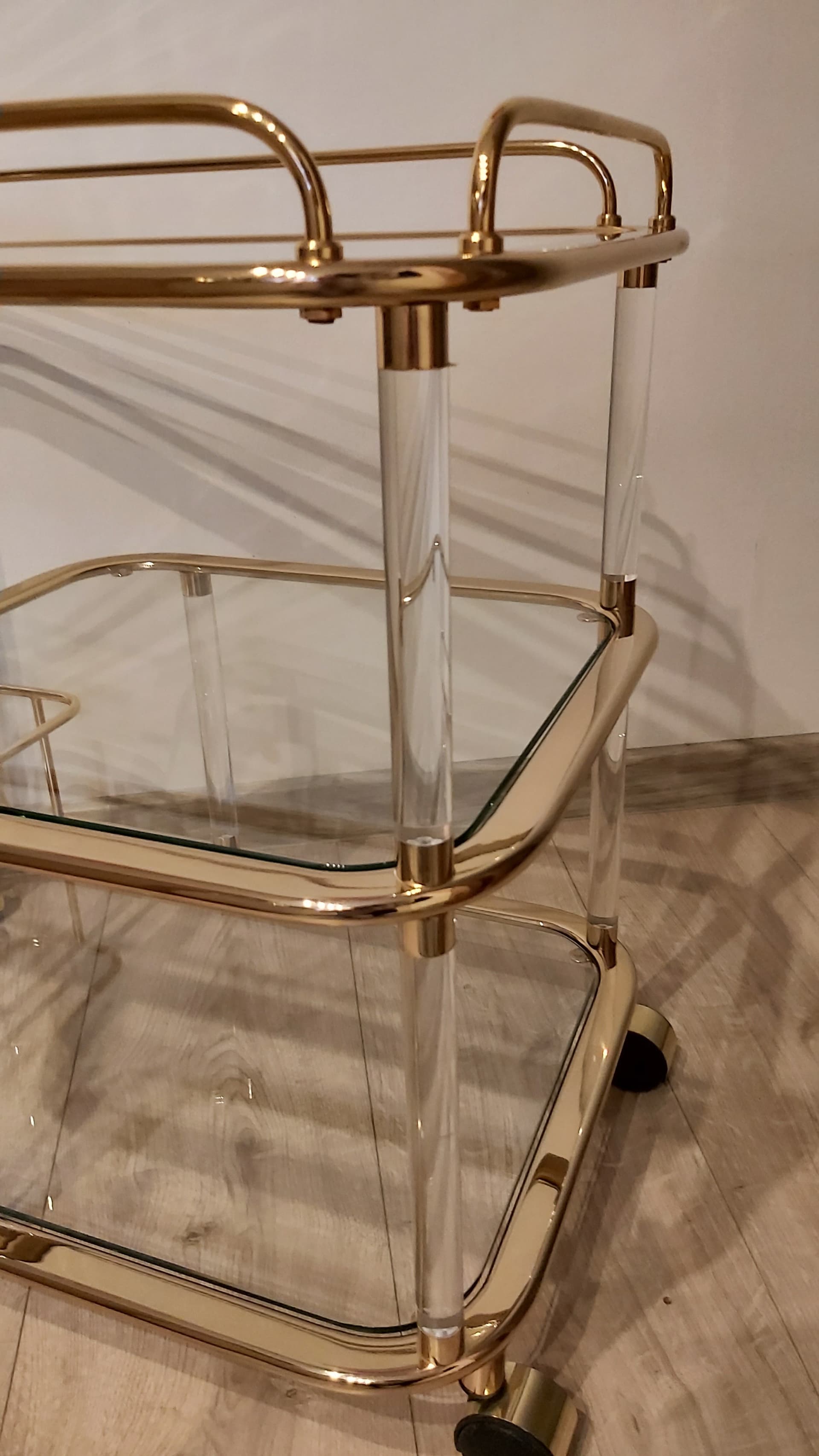 Bar cart, gold, clear acrylic, glass, Italy, 1980s - 349613