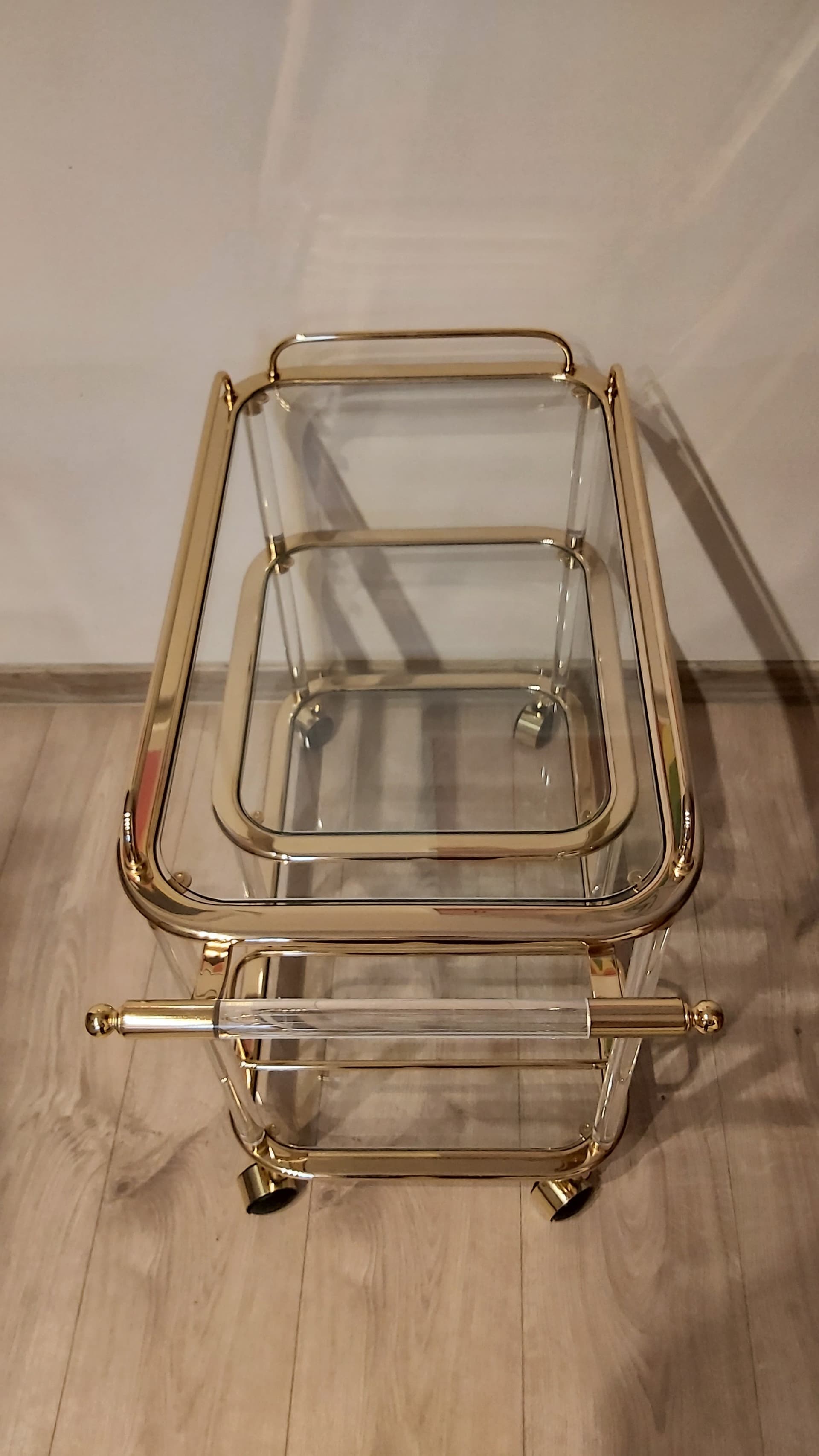Bar cart, gold, clear acrylic, glass, Italy, 1980s - 349614