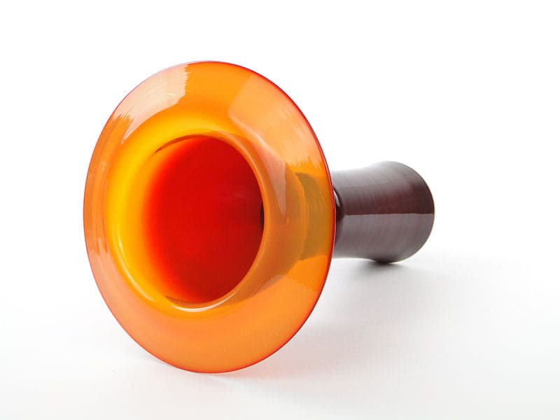 Vase Płomień, red orange, soda-lime glass, by Z. Horbowy, Huta Szkła 'Barbara', Poland, 1970s - 349683