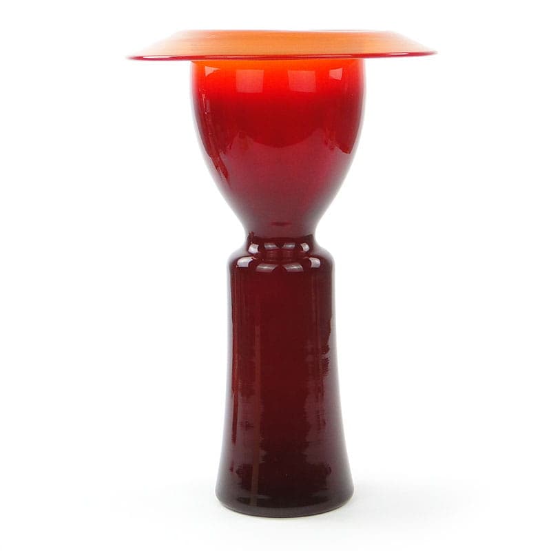 Vase Płomień, red orange, soda-lime glass, by Z. Horbowy, Huta Szkła 'Barbara', Poland, 1970s