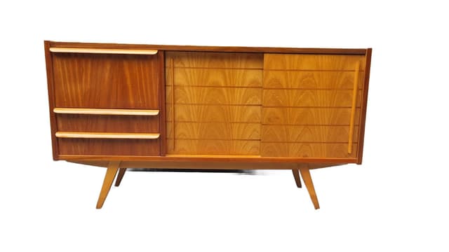 Sideboard, brown, wood, plywood, Czechoslovakia, 1960s. - DIMENSION