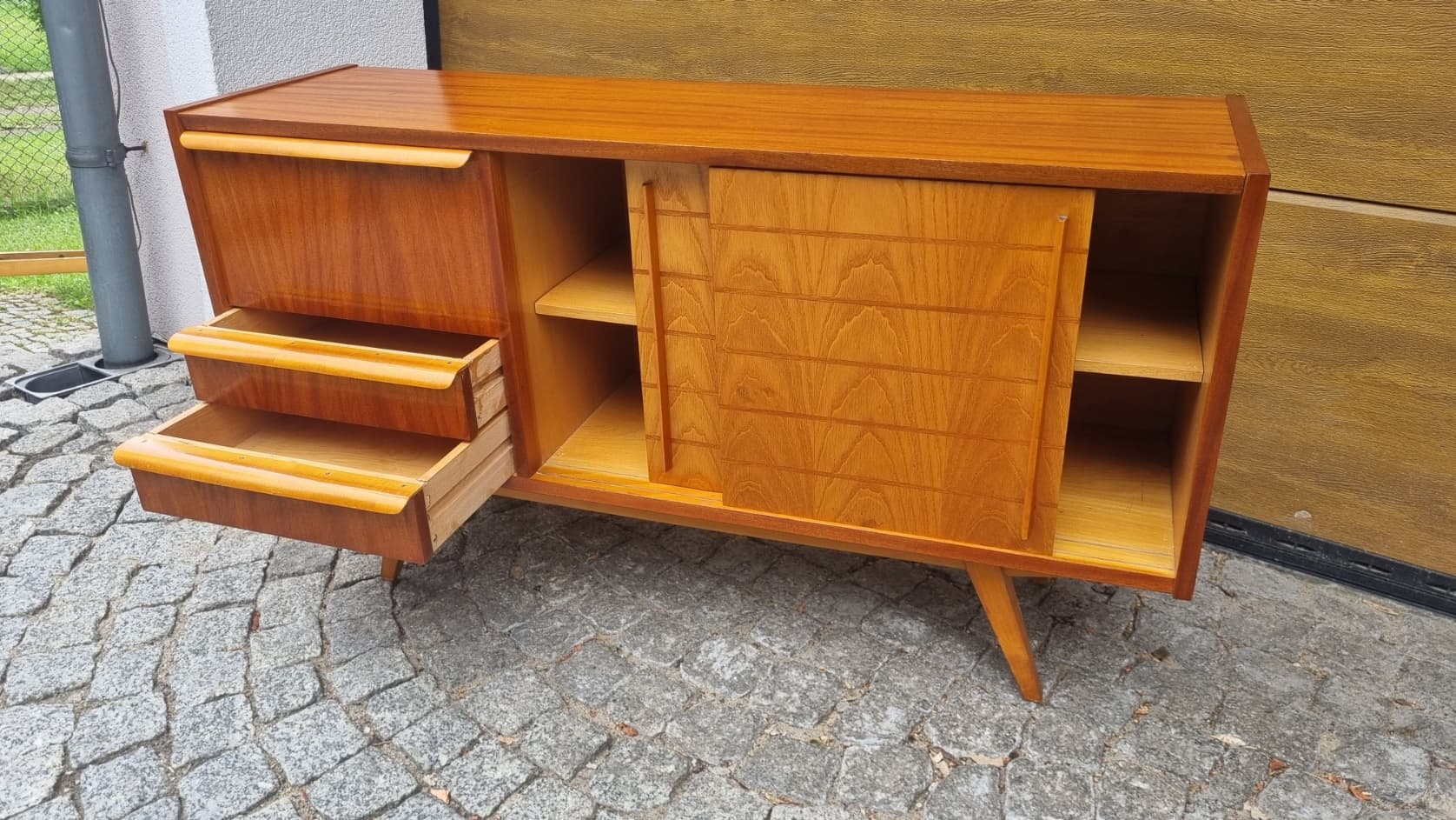 Sideboard, brown, wood, plywood, Czechoslovakia, 1960s. - 349701