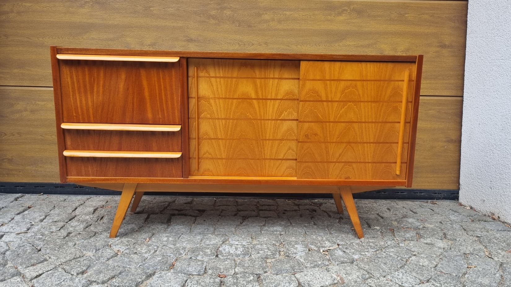 Sideboard, brown, wood, plywood, Czechoslovakia, 1960s. - 349692