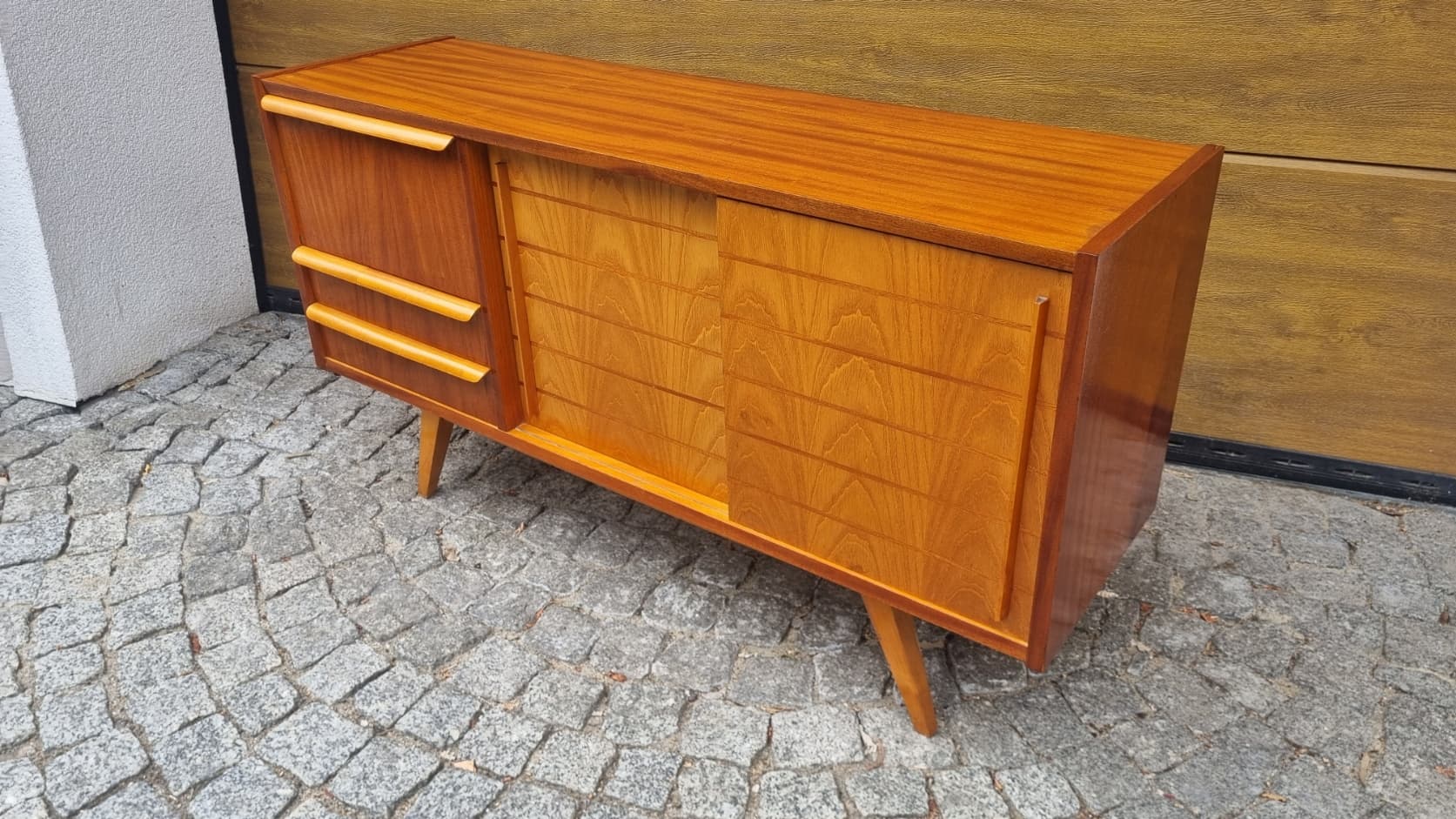 Sideboard, brown, wood, plywood, Czechoslovakia, 1960s. - 349693