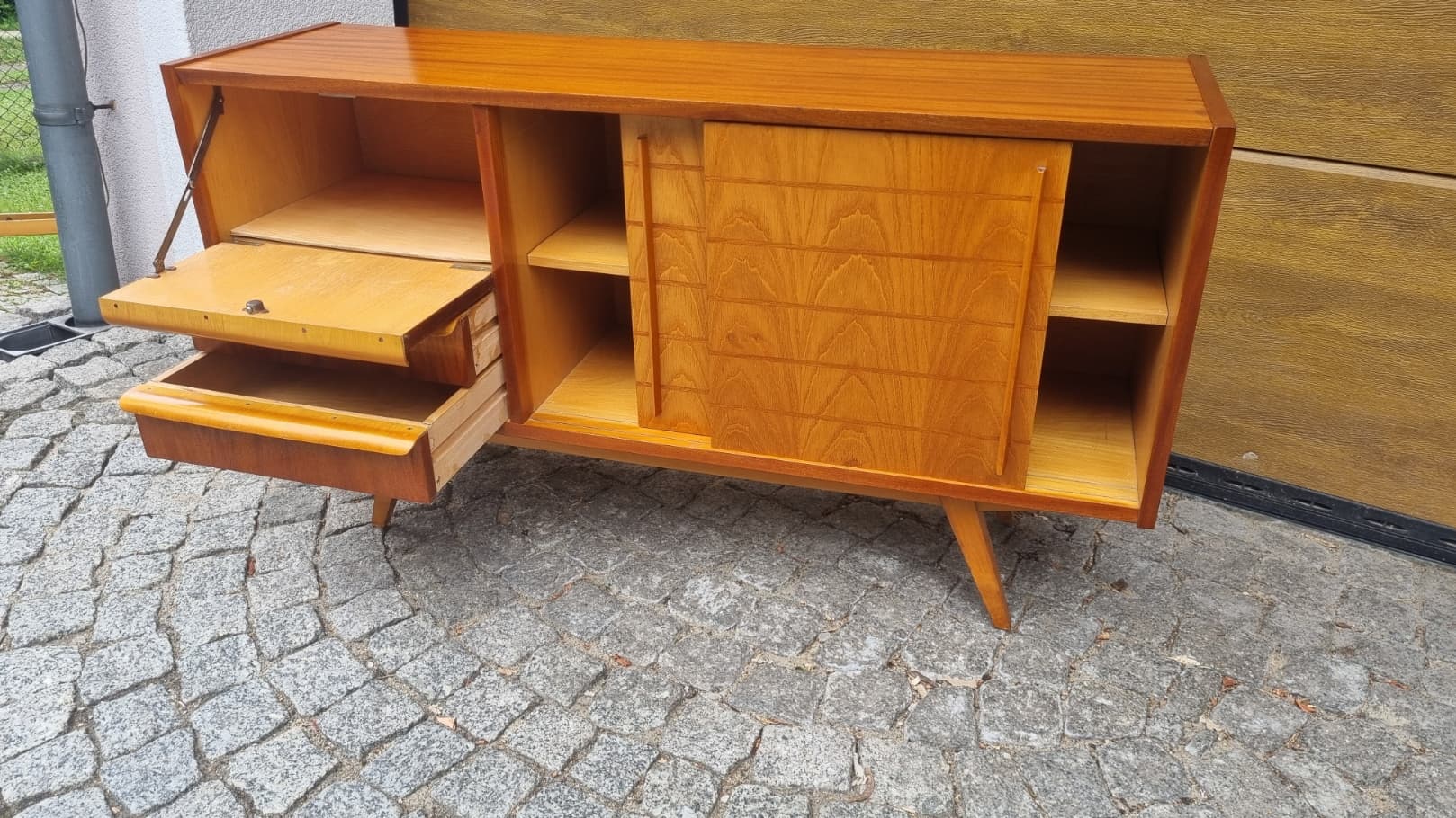 Sideboard, brown, wood, plywood, Czechoslovakia, 1960s. - 349700