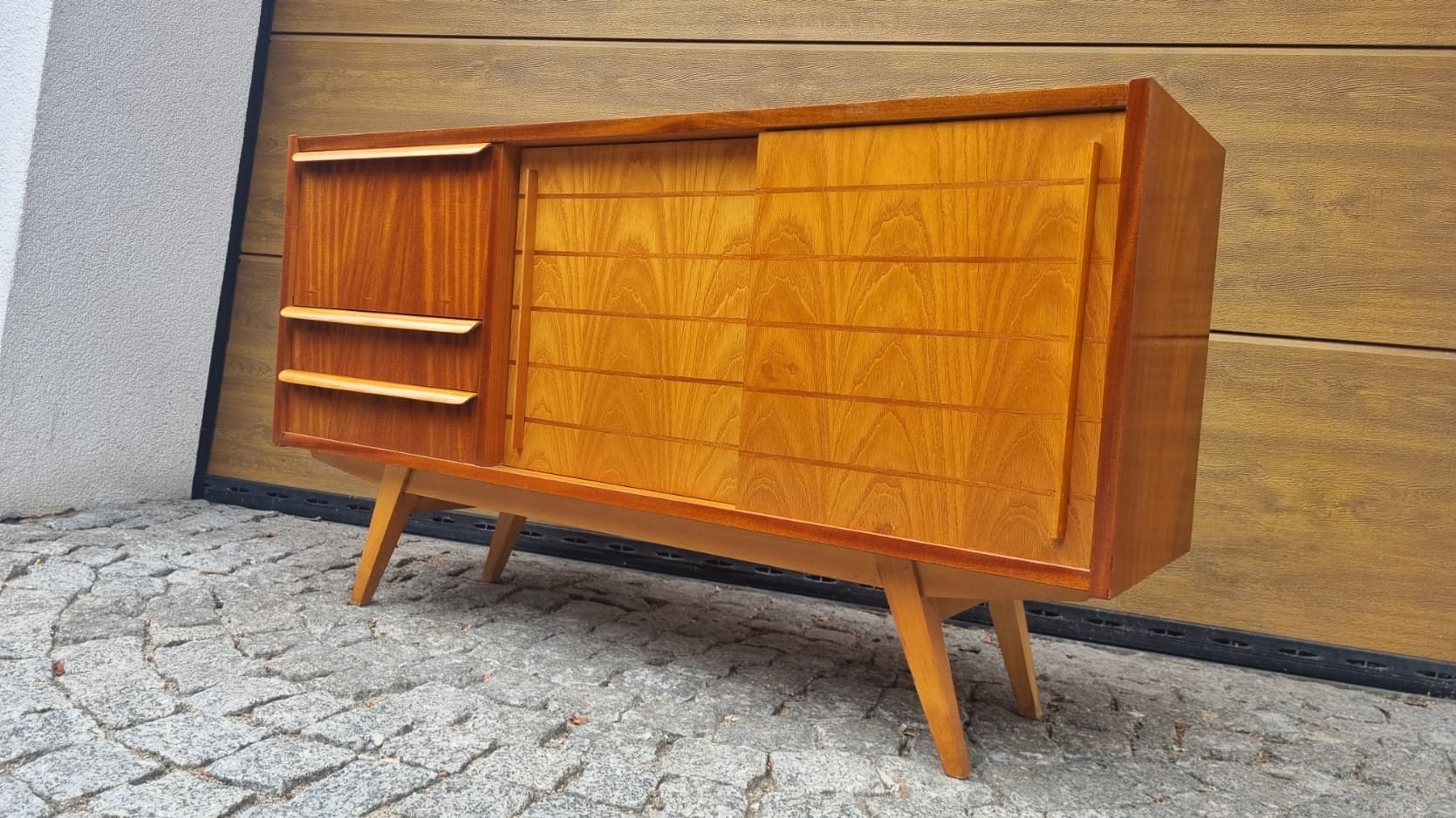 Sideboard, brown, wood, plywood, Czechoslovakia, 1960s. - 349699
