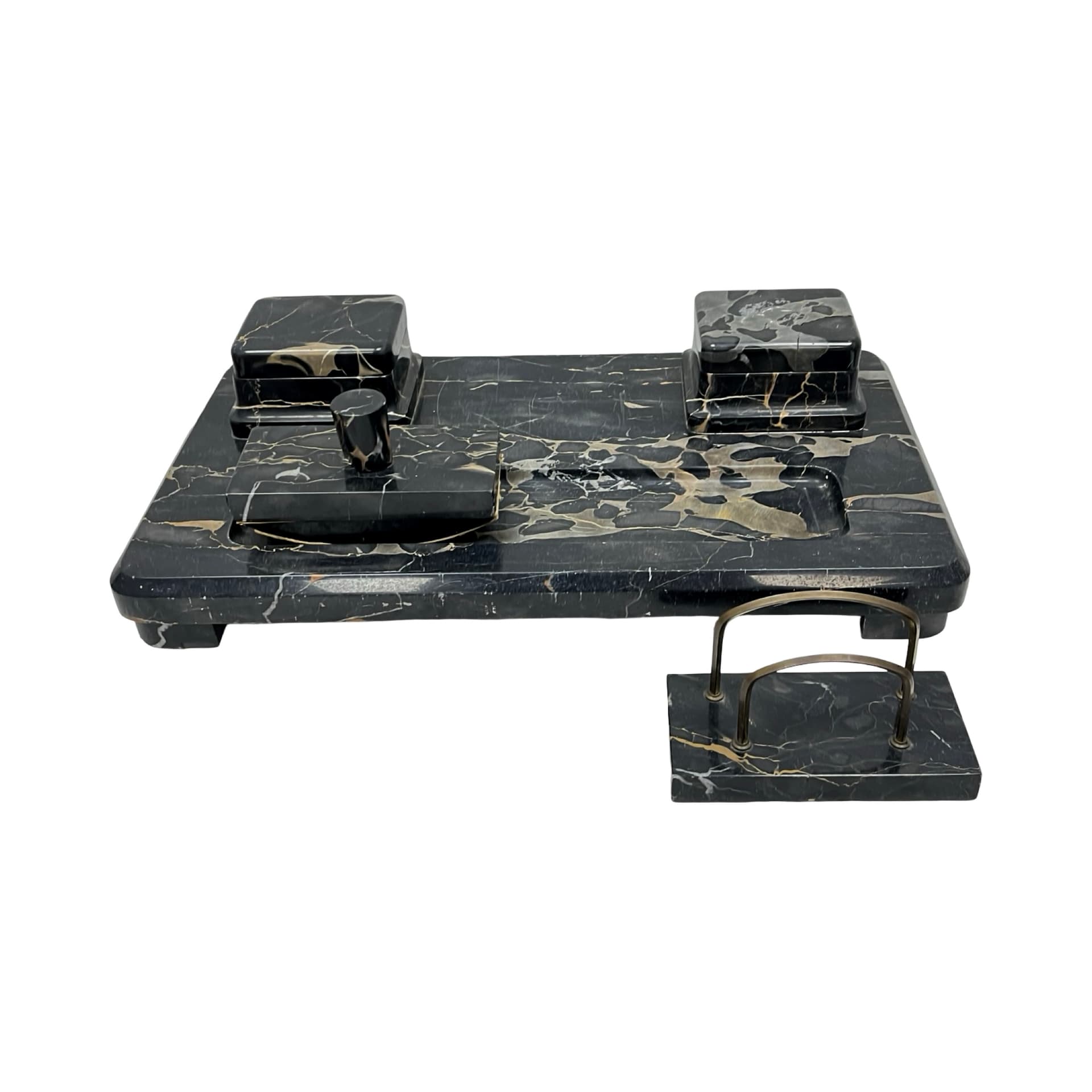 Desk set Art Deco, Nero Portoro marble black gold beige, brass, Italy, 1930s. - 349758
