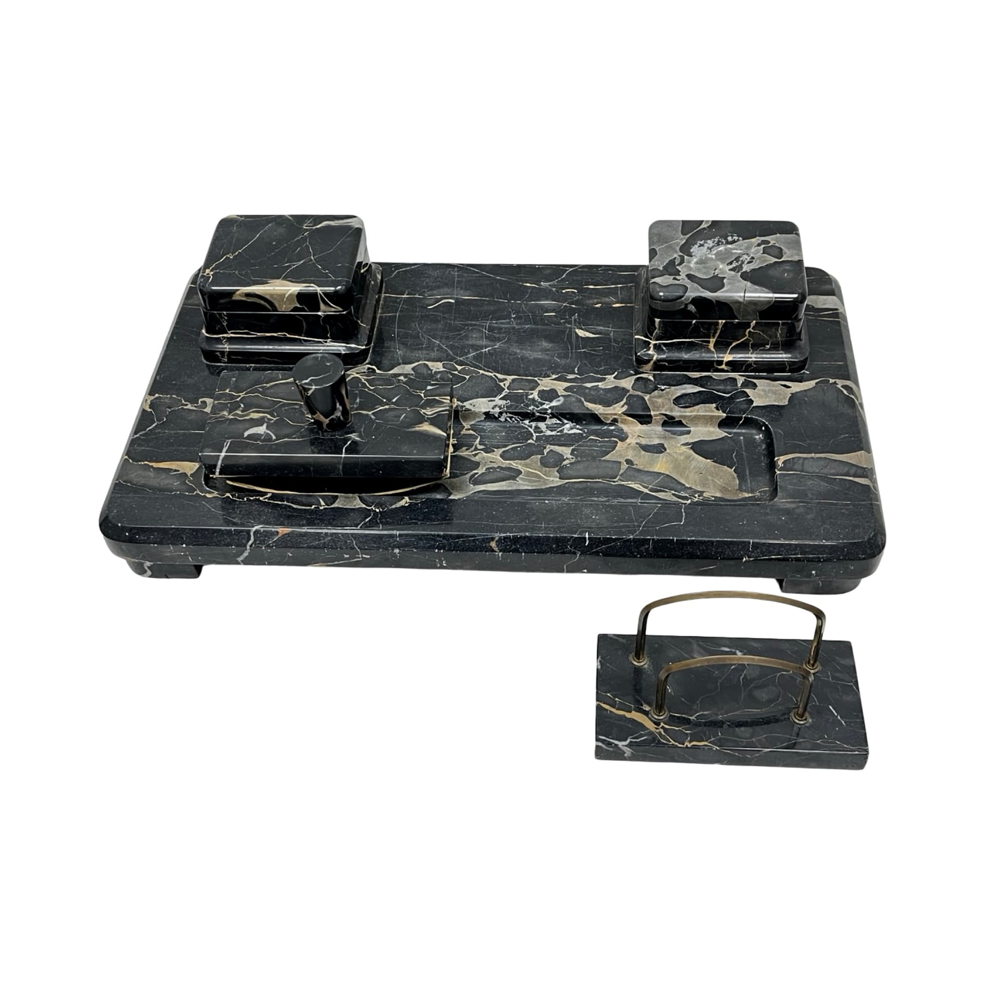 Desk set Art Deco, Nero Portoro marble black gold beige, brass, Italy, 1930s. - 349760