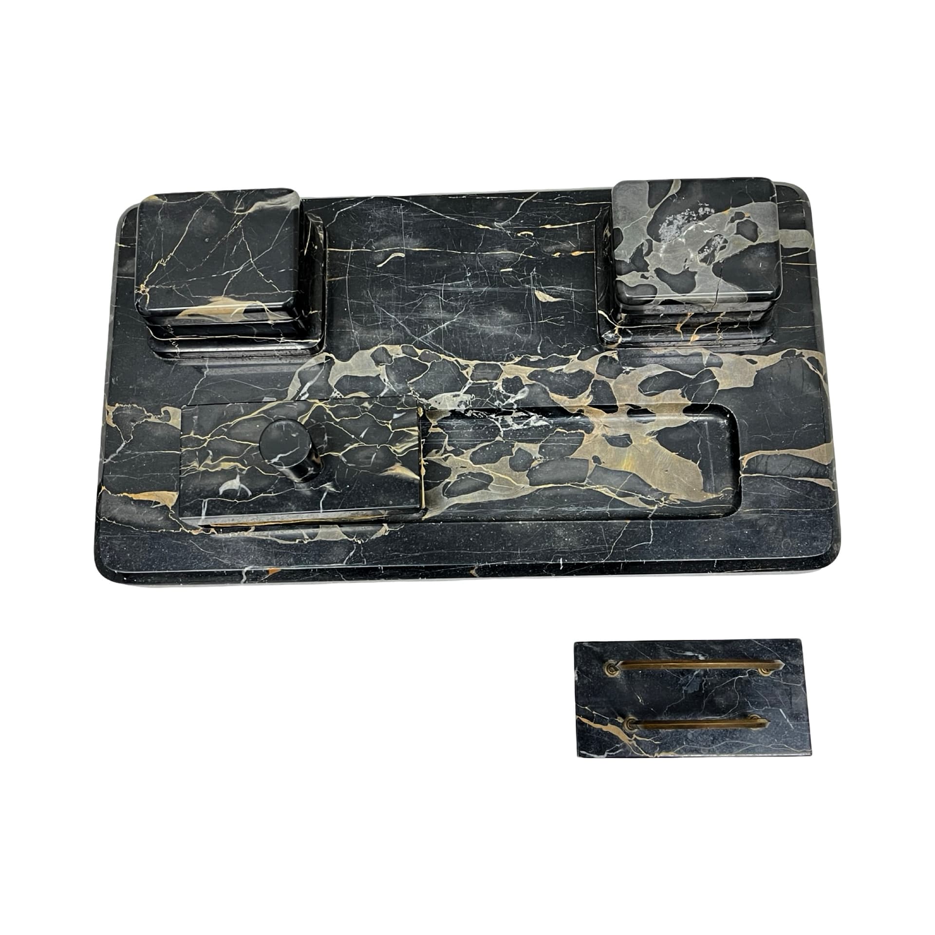 Desk set Art Deco, Nero Portoro marble black gold beige, brass, Italy, 1930s. - 349757