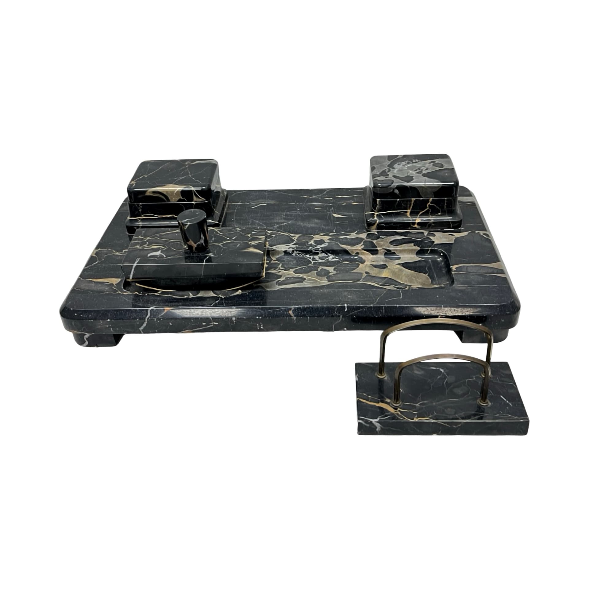 Desk set Art Deco, Nero Portoro marble black gold beige, brass, Italy, 1930s. - 349759