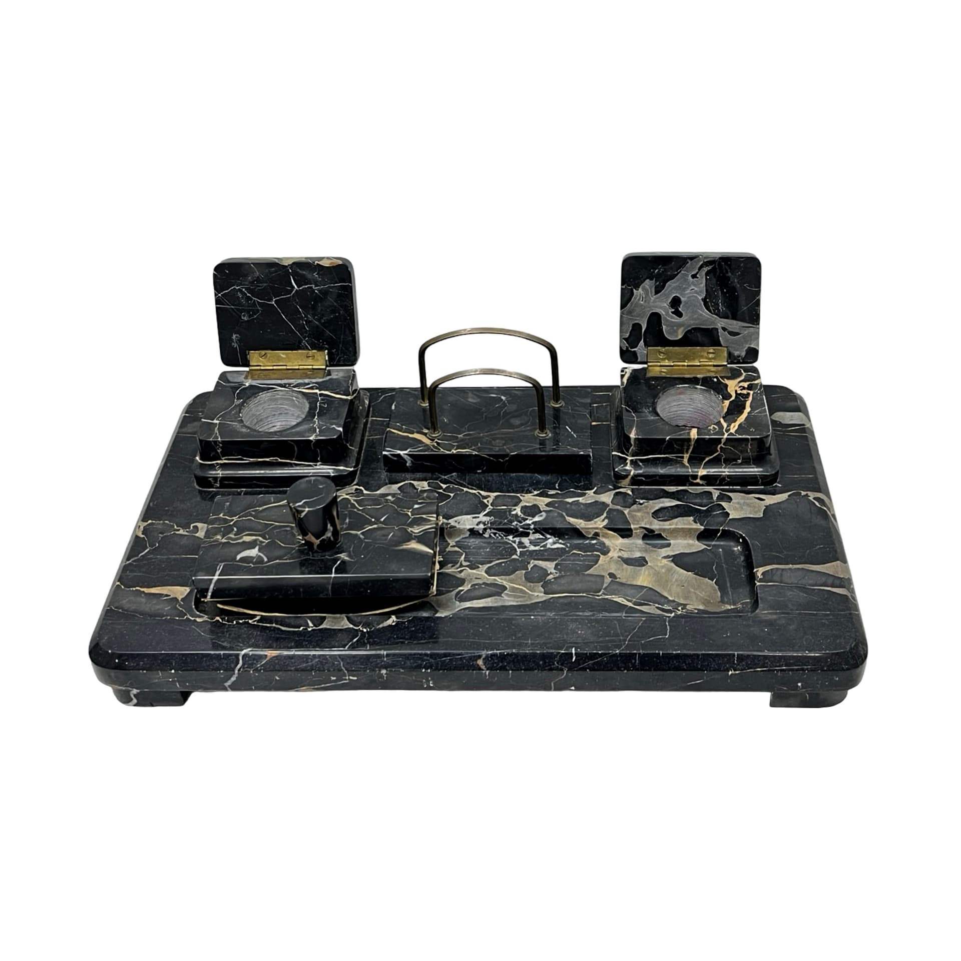 Desk set Art Deco, Nero Portoro marble black gold beige, brass, Italy, 1930s. - 349755