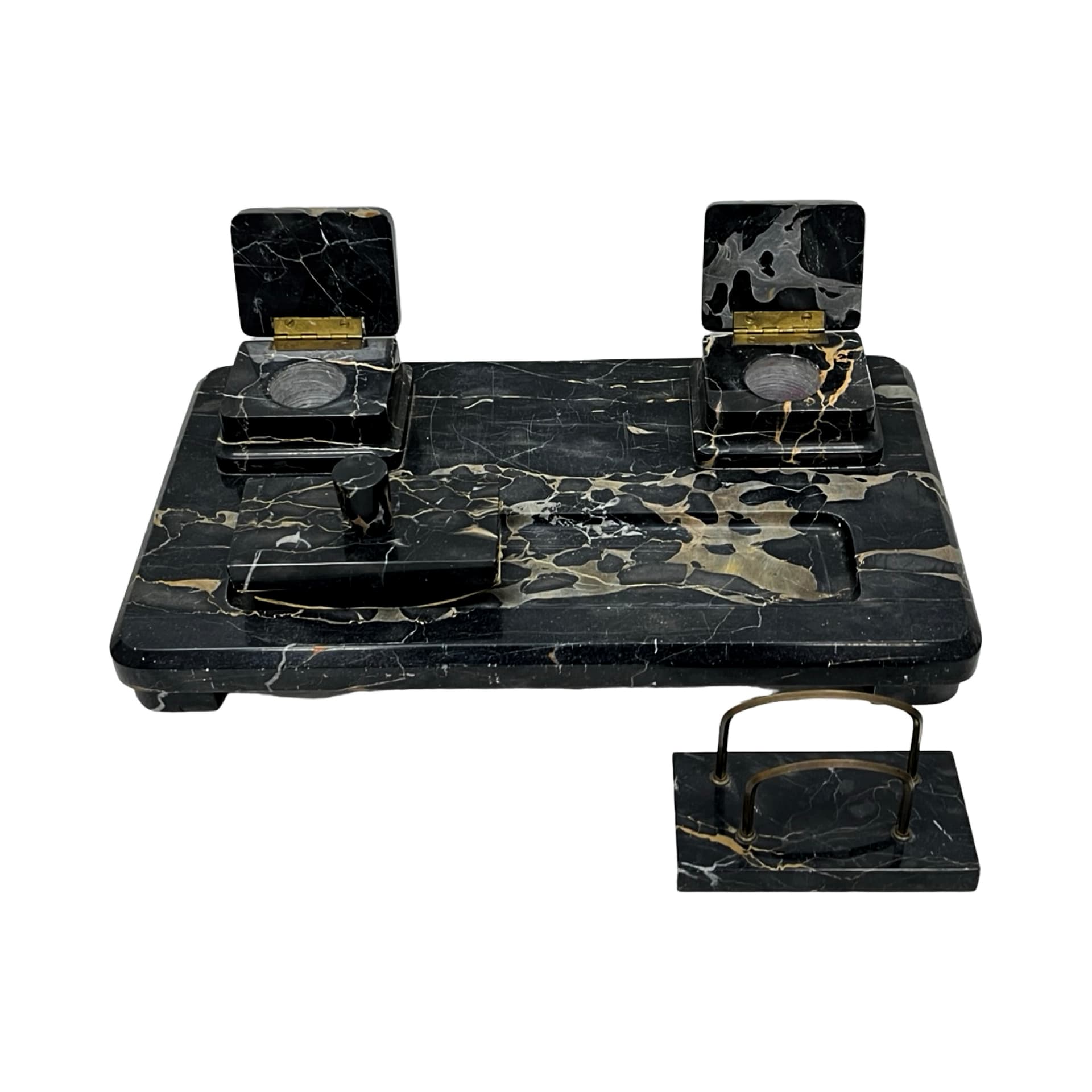 Desk set Art Deco, Nero Portoro marble black gold beige, brass, Italy, 1930s. - 349756