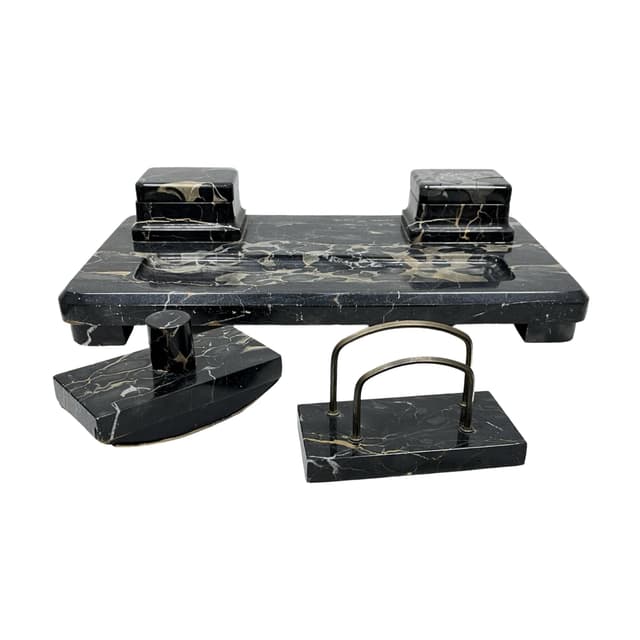 Desk set Art Deco, Nero Portoro marble black gold beige, brass, Italy, 1930s. - DIMENSION