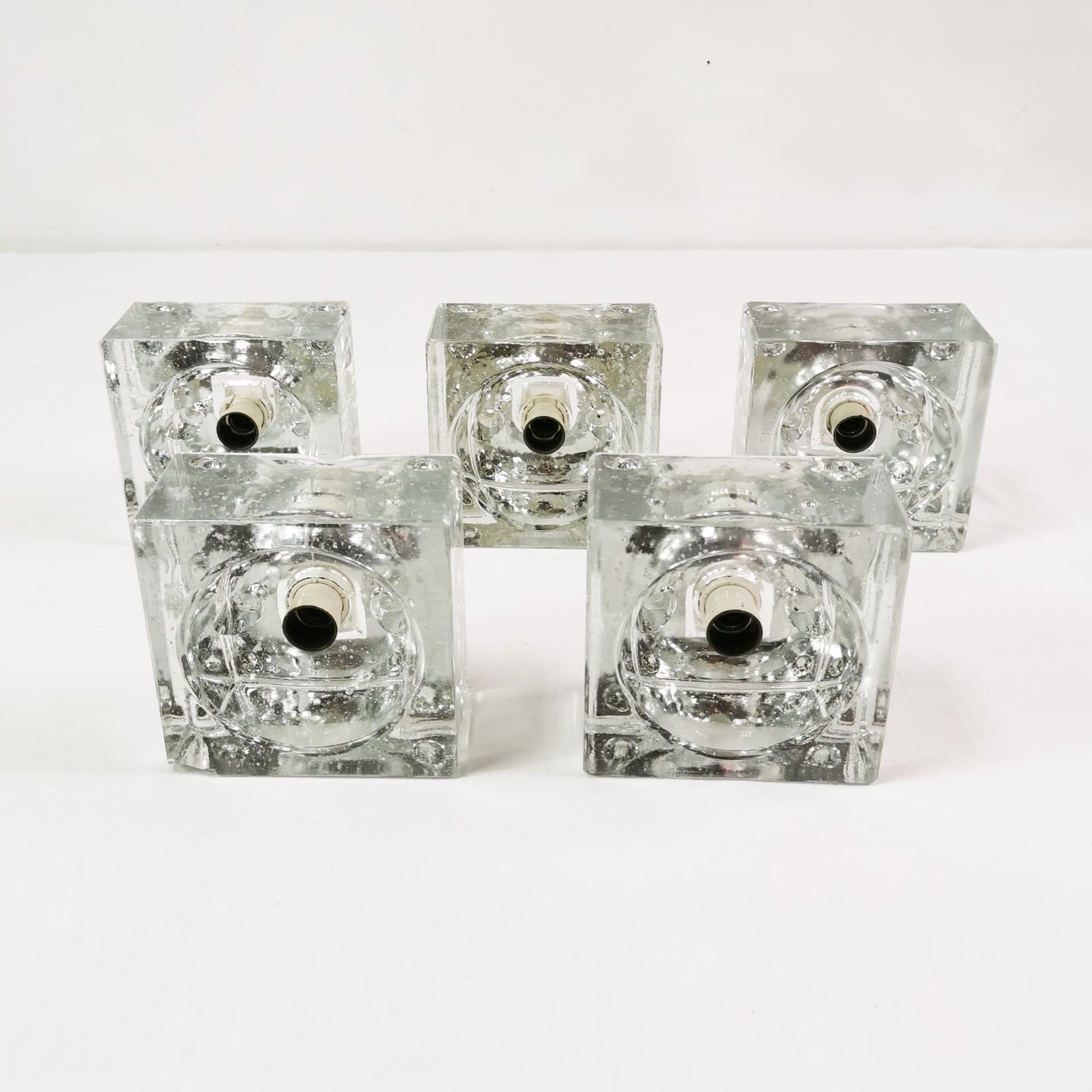 Set of five wall sconces Ice Cubes, transparent glass, by L. Beilharz, Muller & Zimmer, Germany, 1970s. - 349765